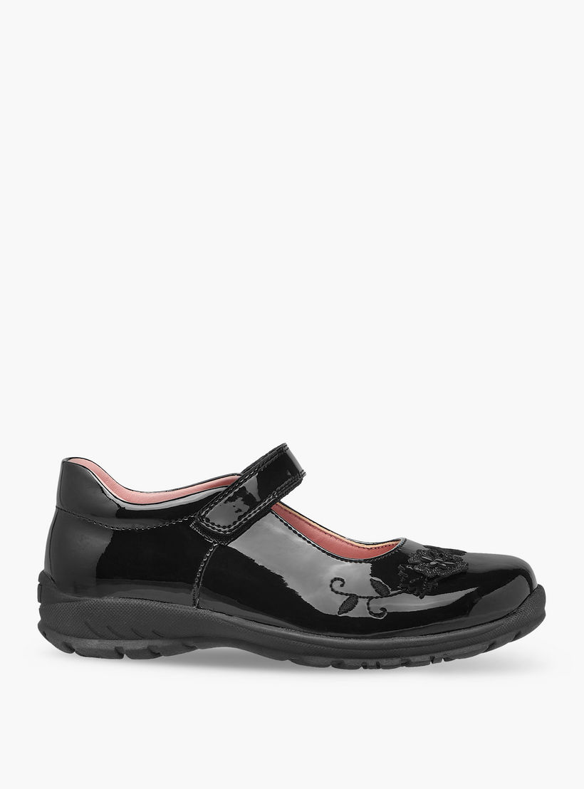 Juniors Floral Embroidered Mary Jane School Shoes with Hook and Loop Closure-girls-shoes-maryjanes-image-3