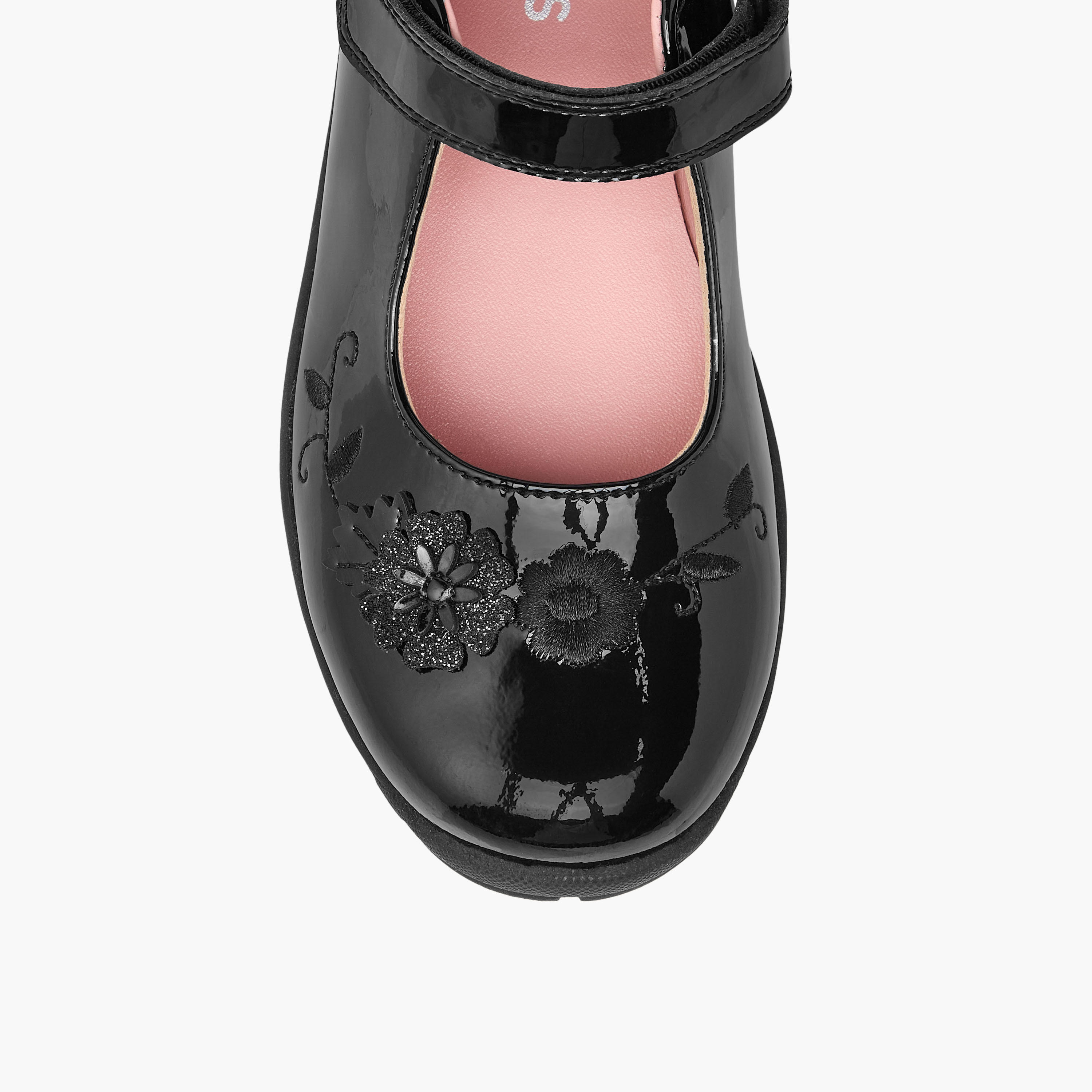 Juniors Floral Embroidered Mary Jane School Shoes with Hook and Loop Closure-girls-shoes-maryjanes-image-4