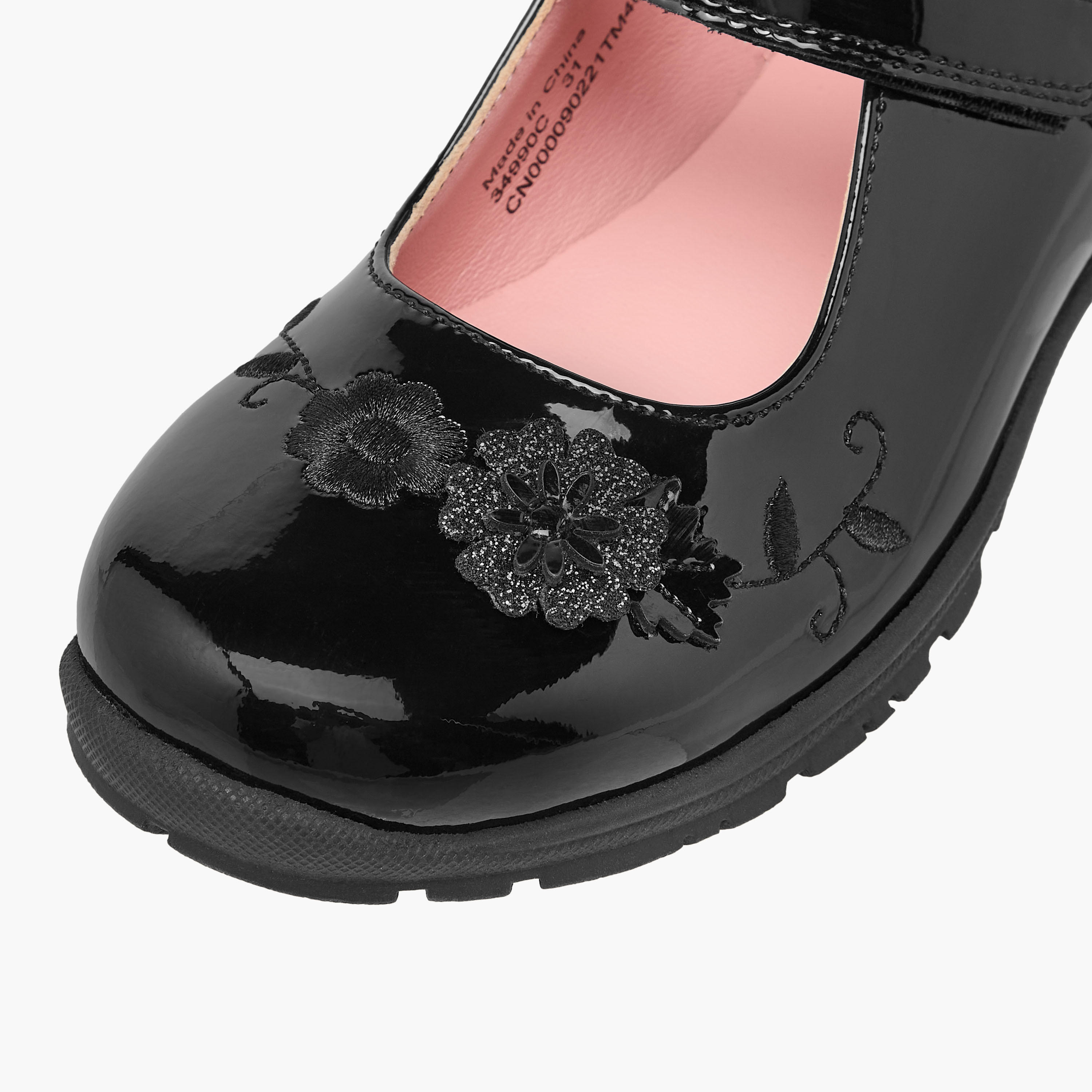 Juniors Floral Embroidered Mary Jane School Shoes with Hook and Loop Closure-girls-shoes-maryjanes-image-6