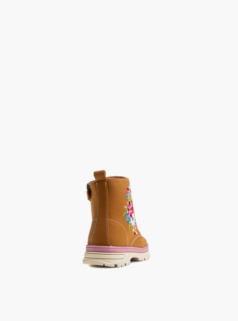 بوت برباط إغلاق وتطريز زهري للبنات من بابلوسكي-girls-shoes-boots-image-10