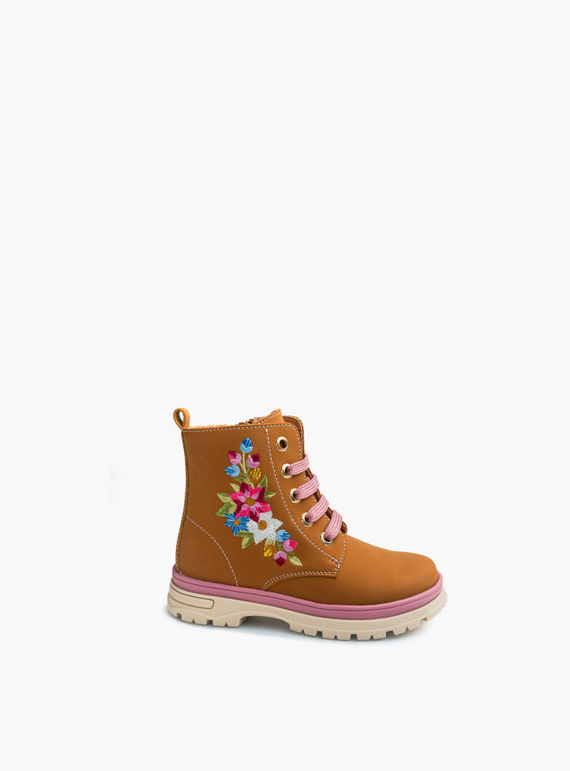 بوت برباط إغلاق وتطريز زهري للبنات من بابلوسكي-girls-shoes-boots-image-15