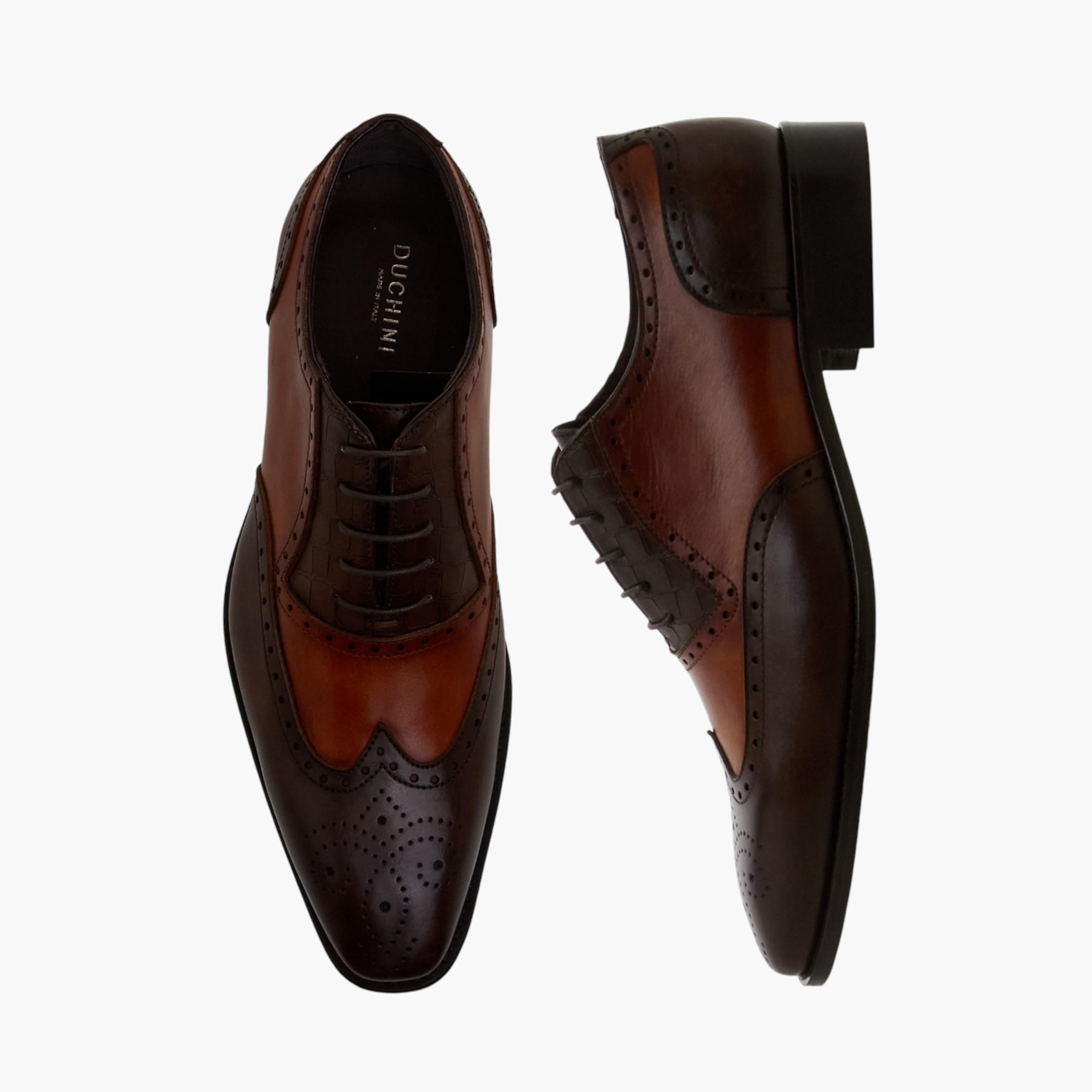 Duchini Men Perforated Lace-Up Leather Oxford Shoes-men-shoes-formalshoes-image-1