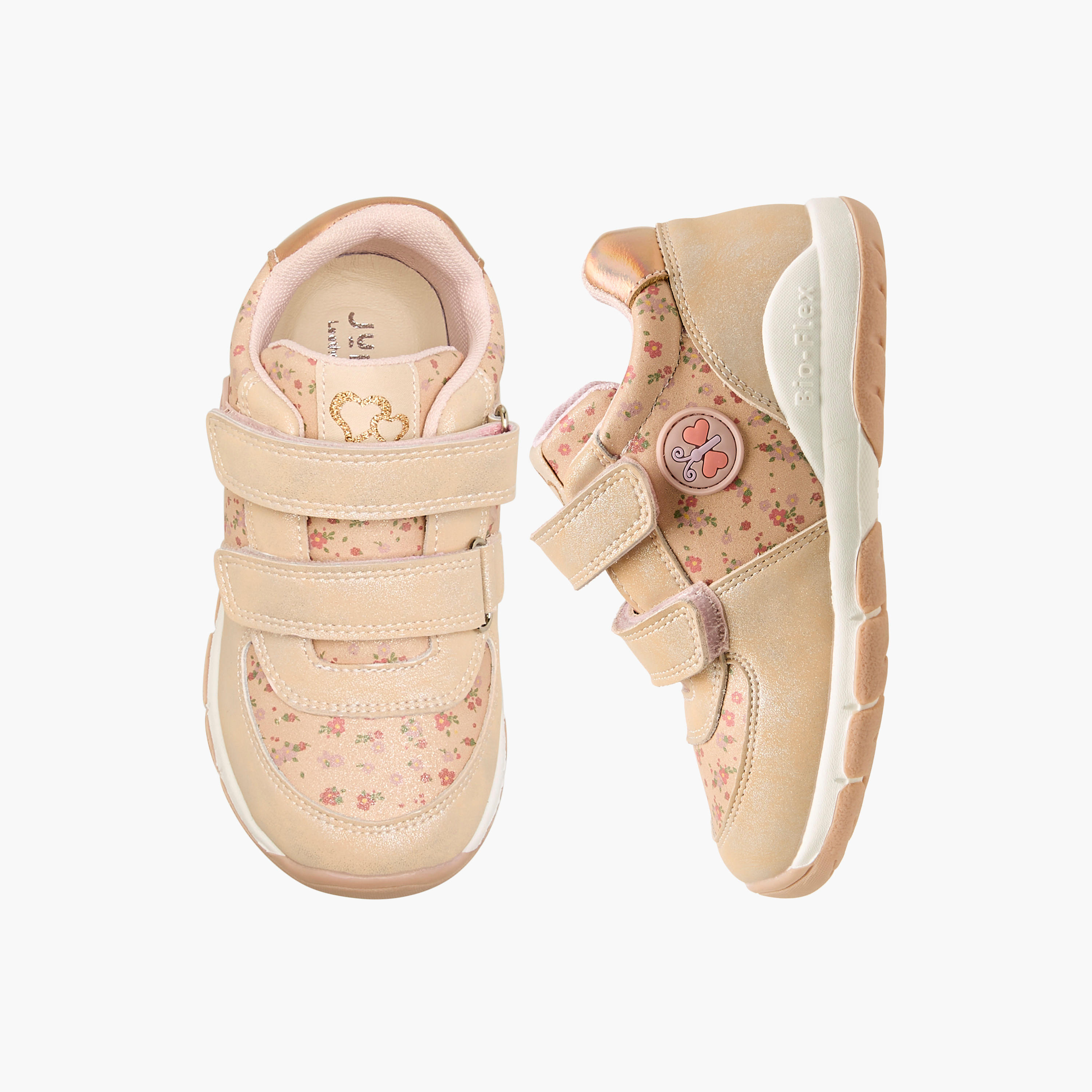 Juniors Butterfly Patch Floral Print Sneakers with Hook and Loop Closure-girls-shoes-sneakers-image-1