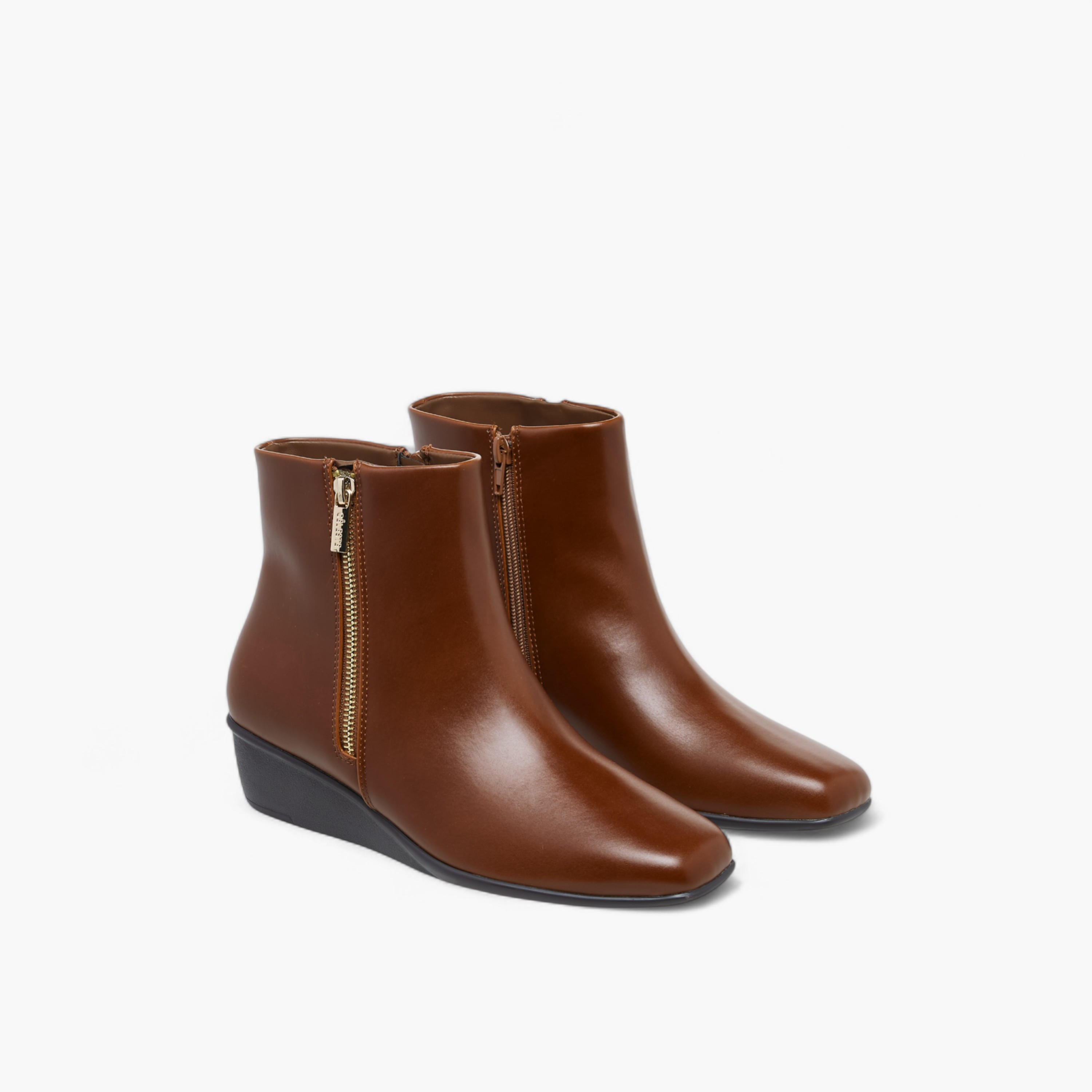 Celeste Women's Solid Wedge Heel Ankle Boots with Zip Closure-women-shoes-boots-image-1
