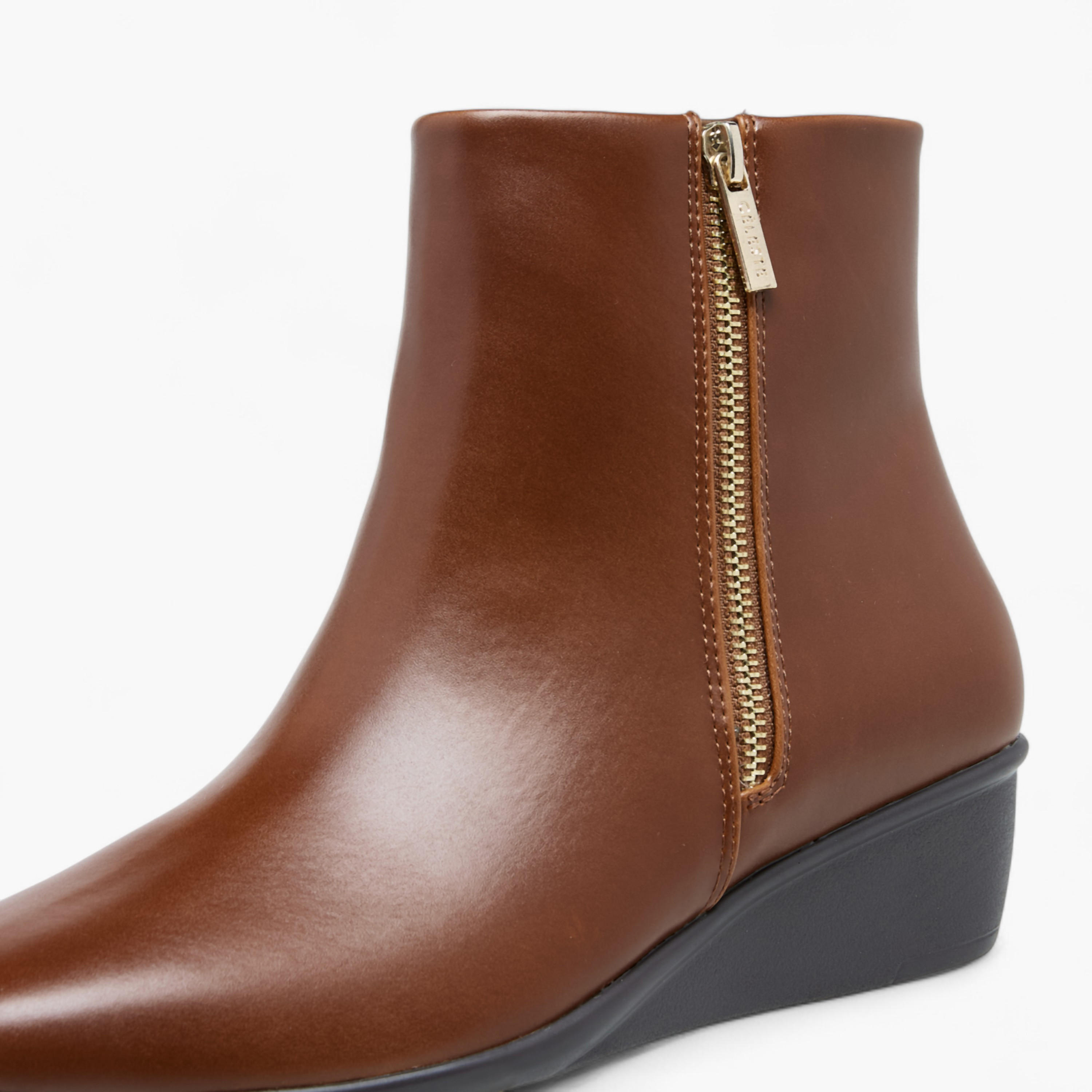 Celeste Women's Solid Wedge Heel Ankle Boots with Zip Closure-women-shoes-boots-image-4