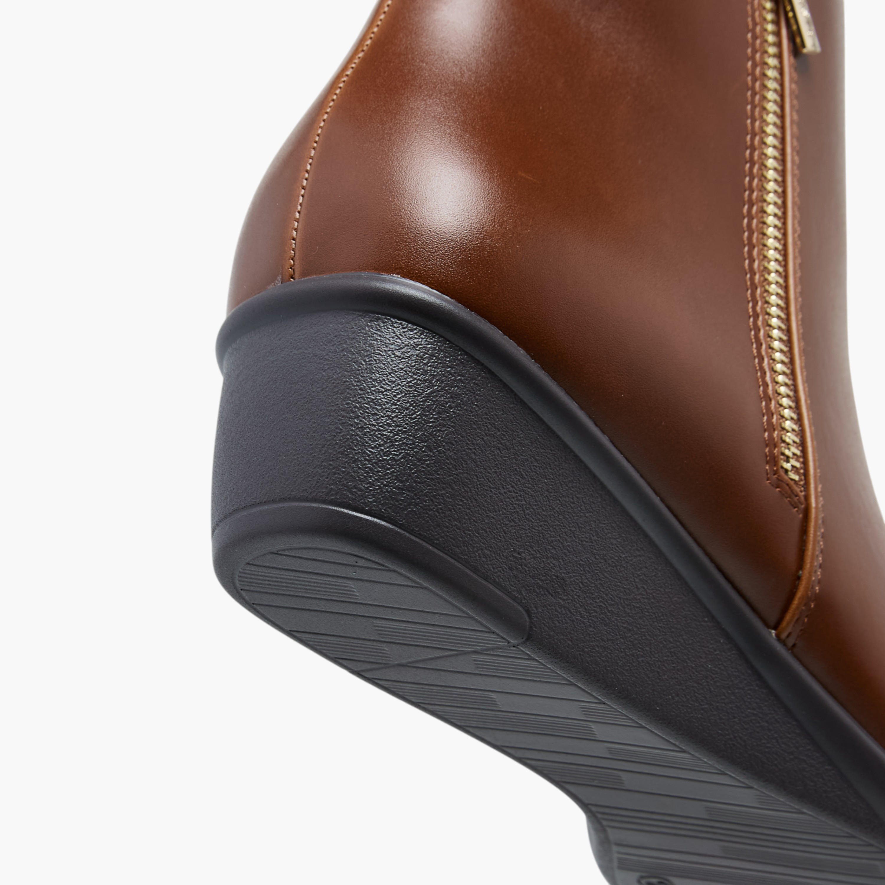 Celeste Women's Solid Wedge Heel Ankle Boots with Zip Closure-women-shoes-boots-image-5