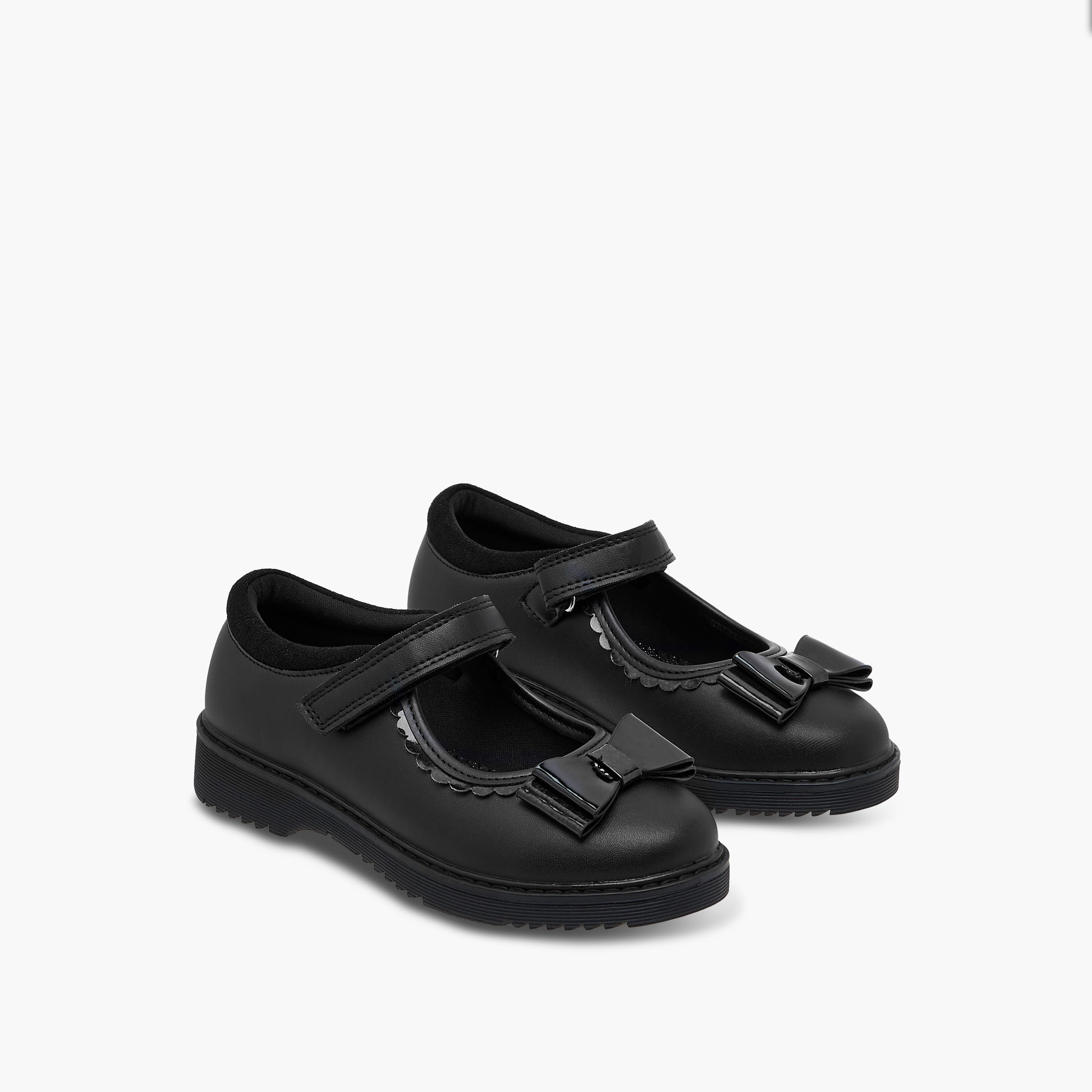 Juniors Bow Applique Mary Jane School Shoes with Hook and Loop Closure-girls-shoes-maryjanes-image-1