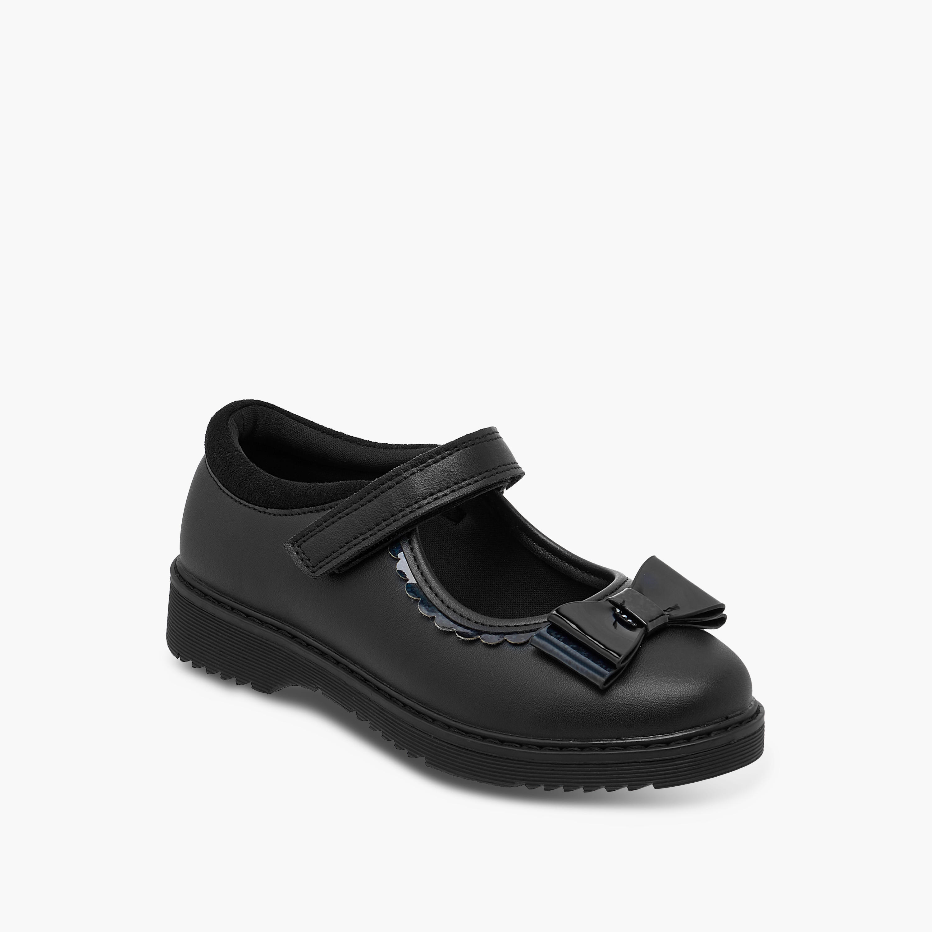 Juniors Bow Applique Mary Jane School Shoes with Hook and Loop Closure-girls-shoes-maryjanes-image-2
