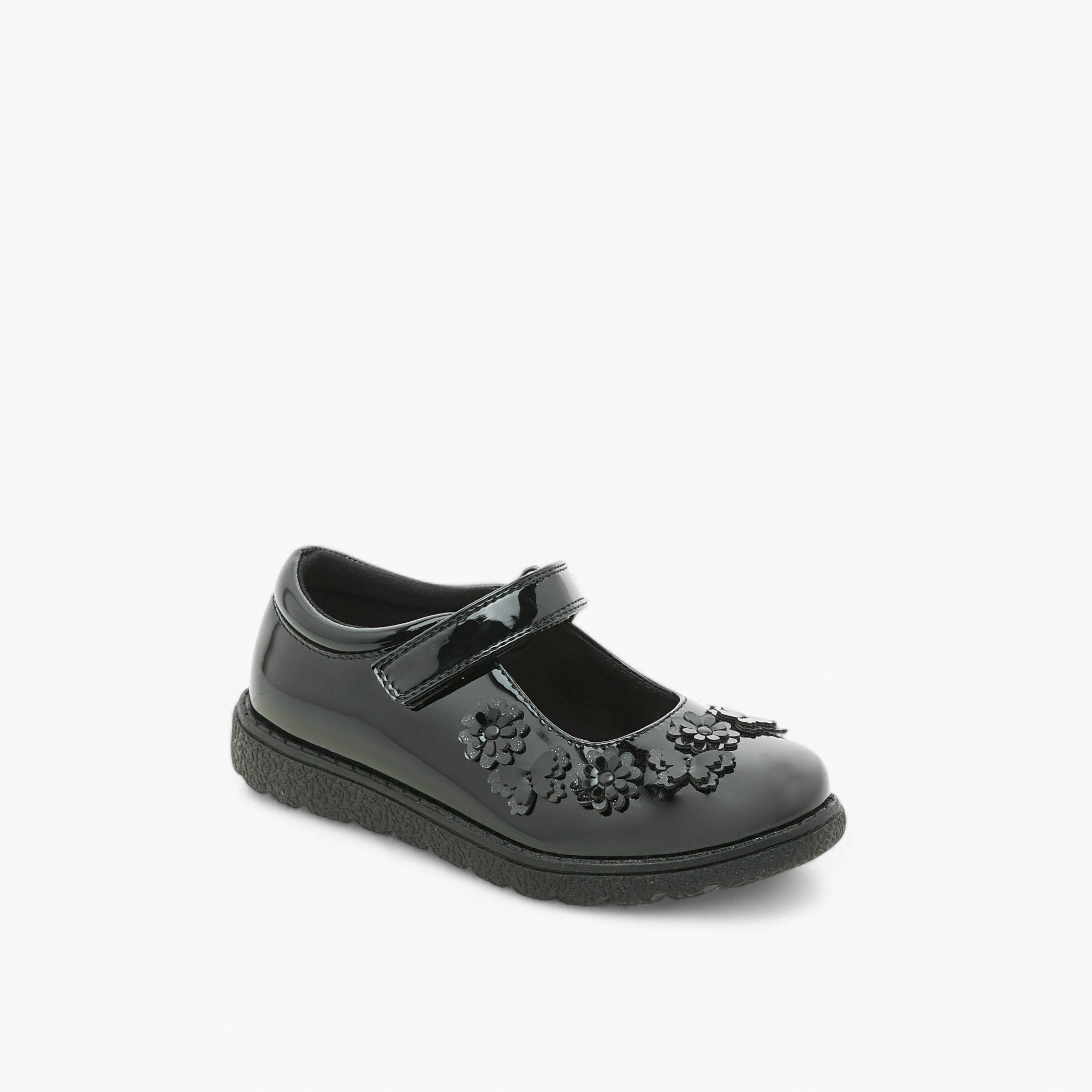 حذاء مدرسي بتزيينات أزهار وشريط إغلاق من جونيورز-girls-shoes-schoolshoes-image-2