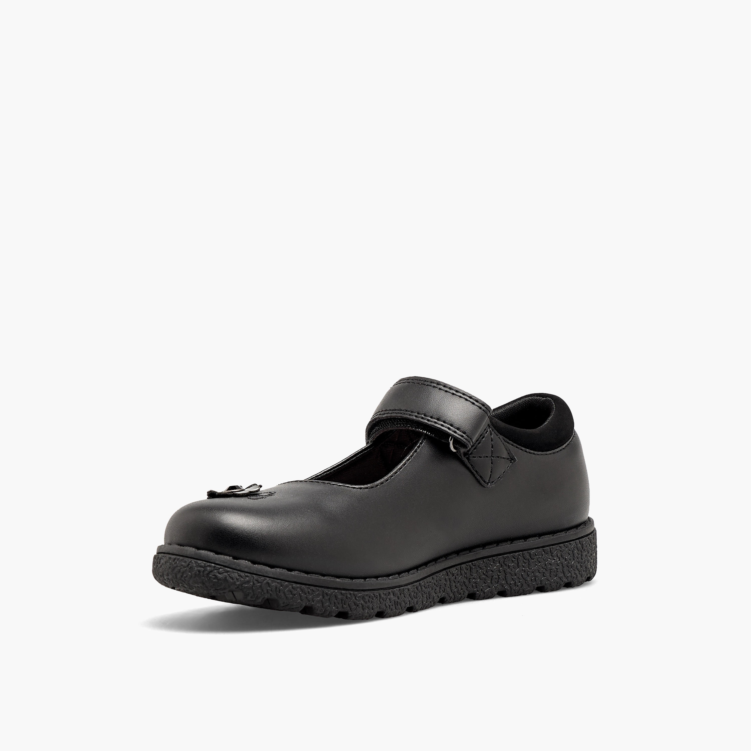 حذاء مدرسي بزينة زهور وشريط إغلاق لاصق للبنات من جونيورز-girls-shoes-schoolshoes-image-5