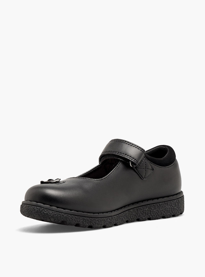 حذاء مدرسي بزينة زهور وشريط إغلاق لاصق للبنات من جونيورز-girls-shoes-schoolshoes-image-5