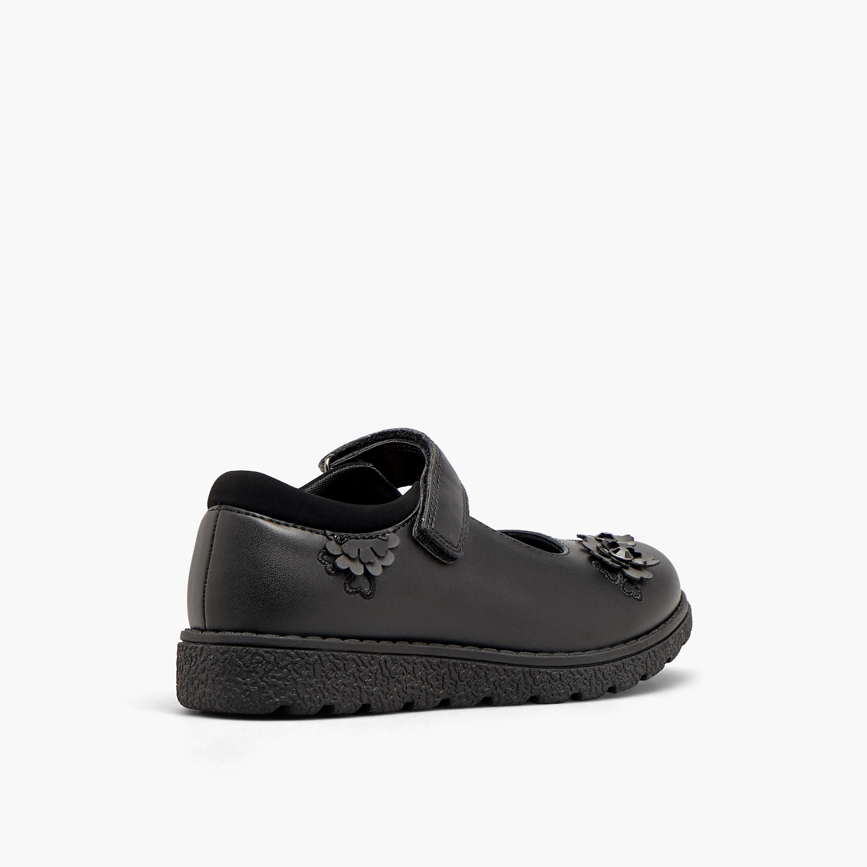 حذاء مدرسي بزينة زهور وشريط إغلاق لاصق للبنات من جونيورز-girls-shoes-schoolshoes-image-7