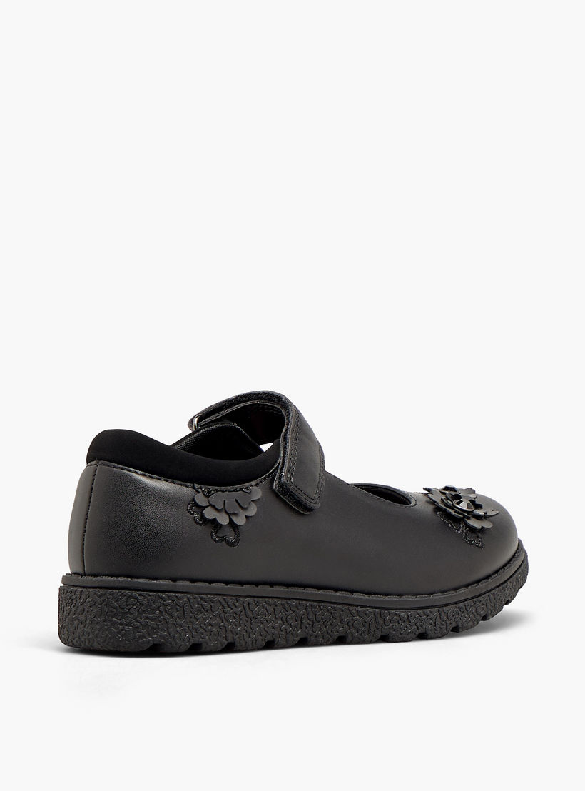 حذاء مدرسي بزينة زهور وشريط إغلاق لاصق للبنات من جونيورز-girls-shoes-schoolshoes-image-7
