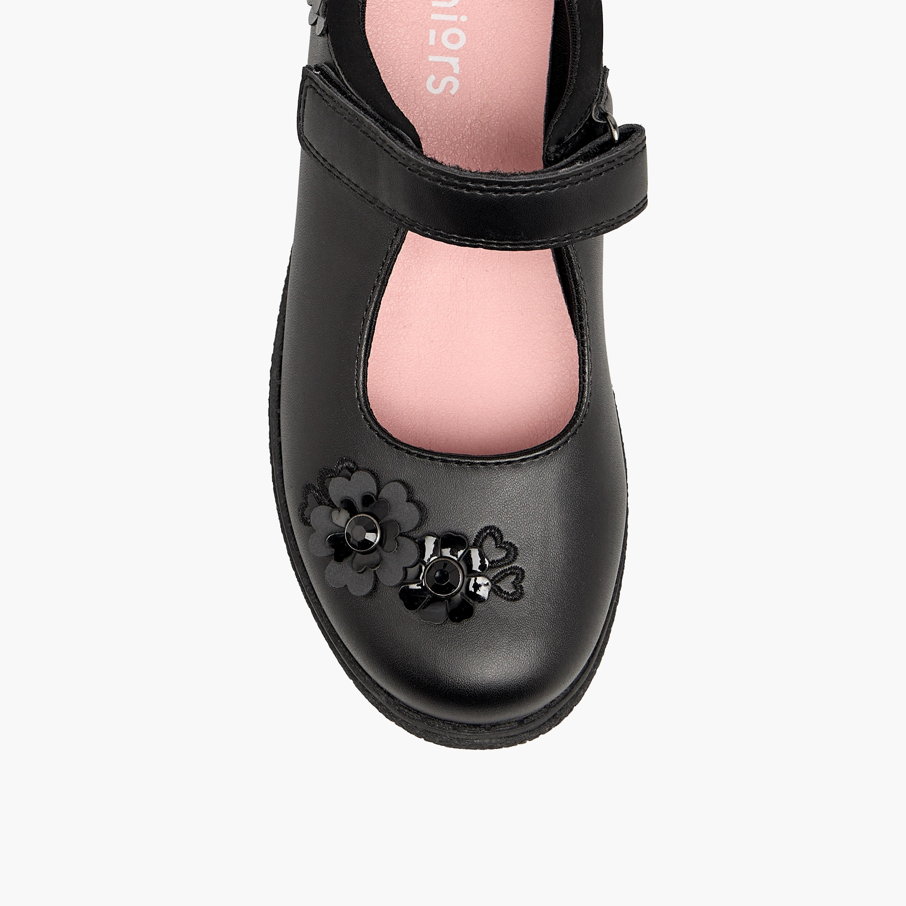 حذاء مدرسي بزينة زهور وشريط إغلاق لاصق للبنات من جونيورز-girls-shoes-schoolshoes-image-8