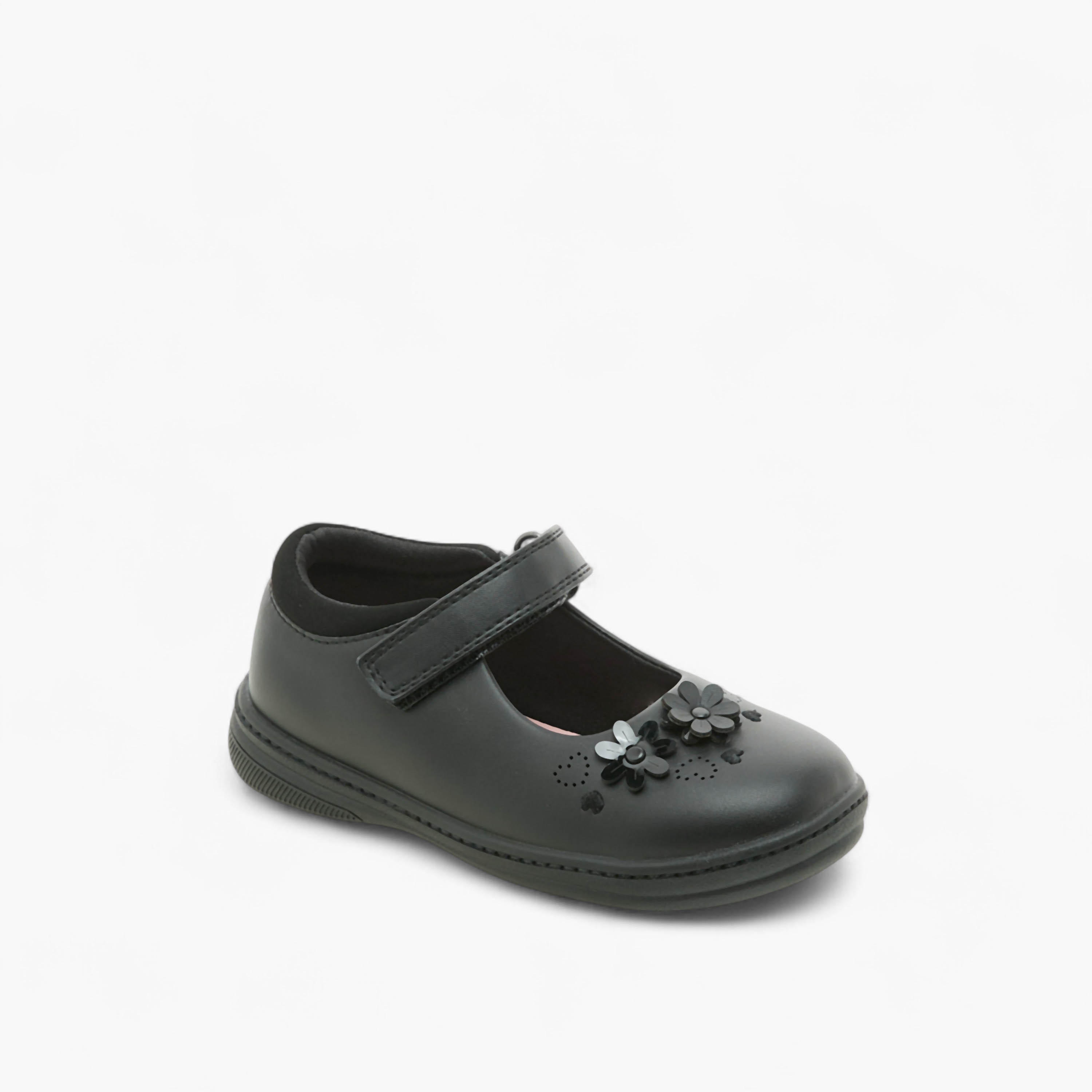 Juniors Floral Detail School Shoes with Hook and Loop Closure-girls-shoes-schoolshoes-image-2