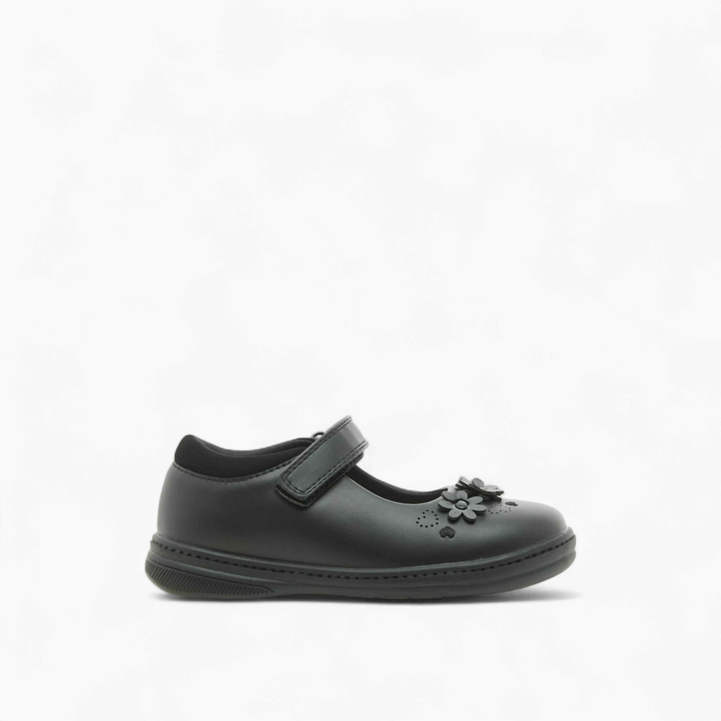 Juniors Floral Detail School Shoes with Hook and Loop Closure-girls-shoes-schoolshoes-image-3