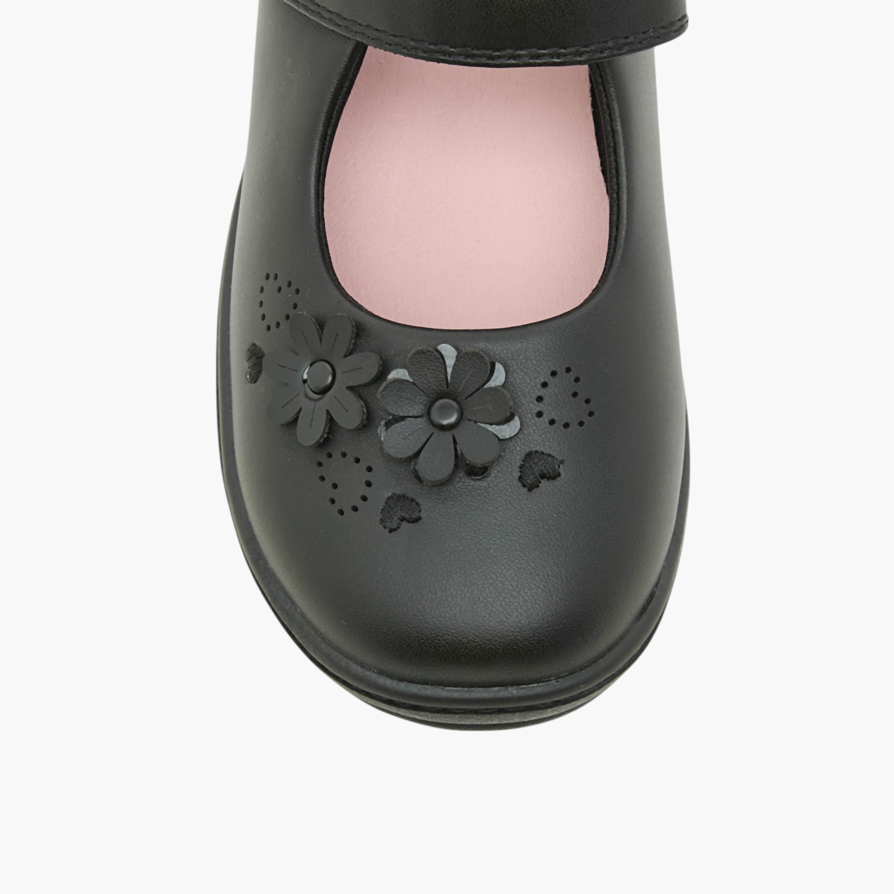 Juniors Floral Detail School Shoes with Hook and Loop Closure-girls-shoes-schoolshoes-image-4