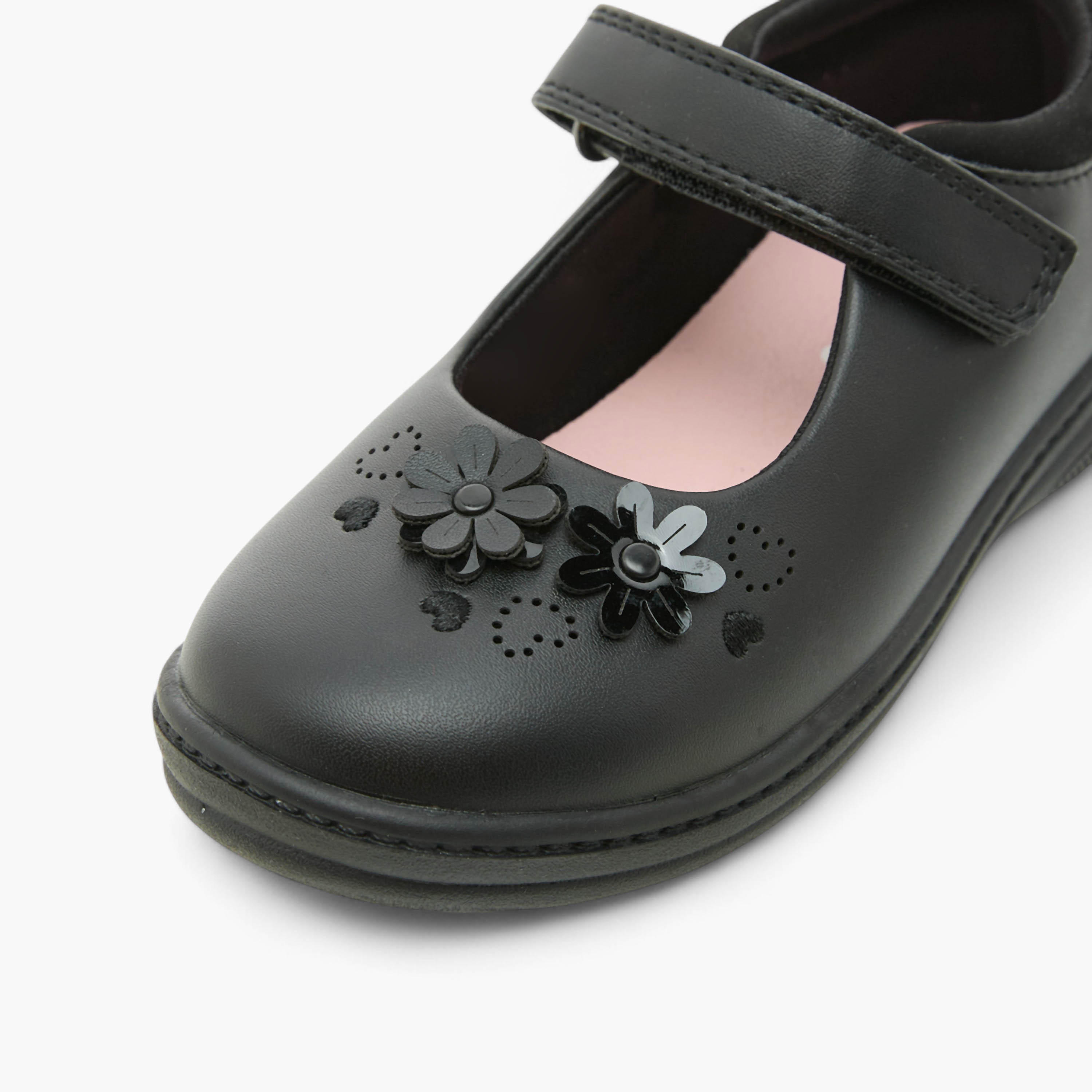 Juniors Floral Detail School Shoes with Hook and Loop Closure-girls-shoes-schoolshoes-image-6