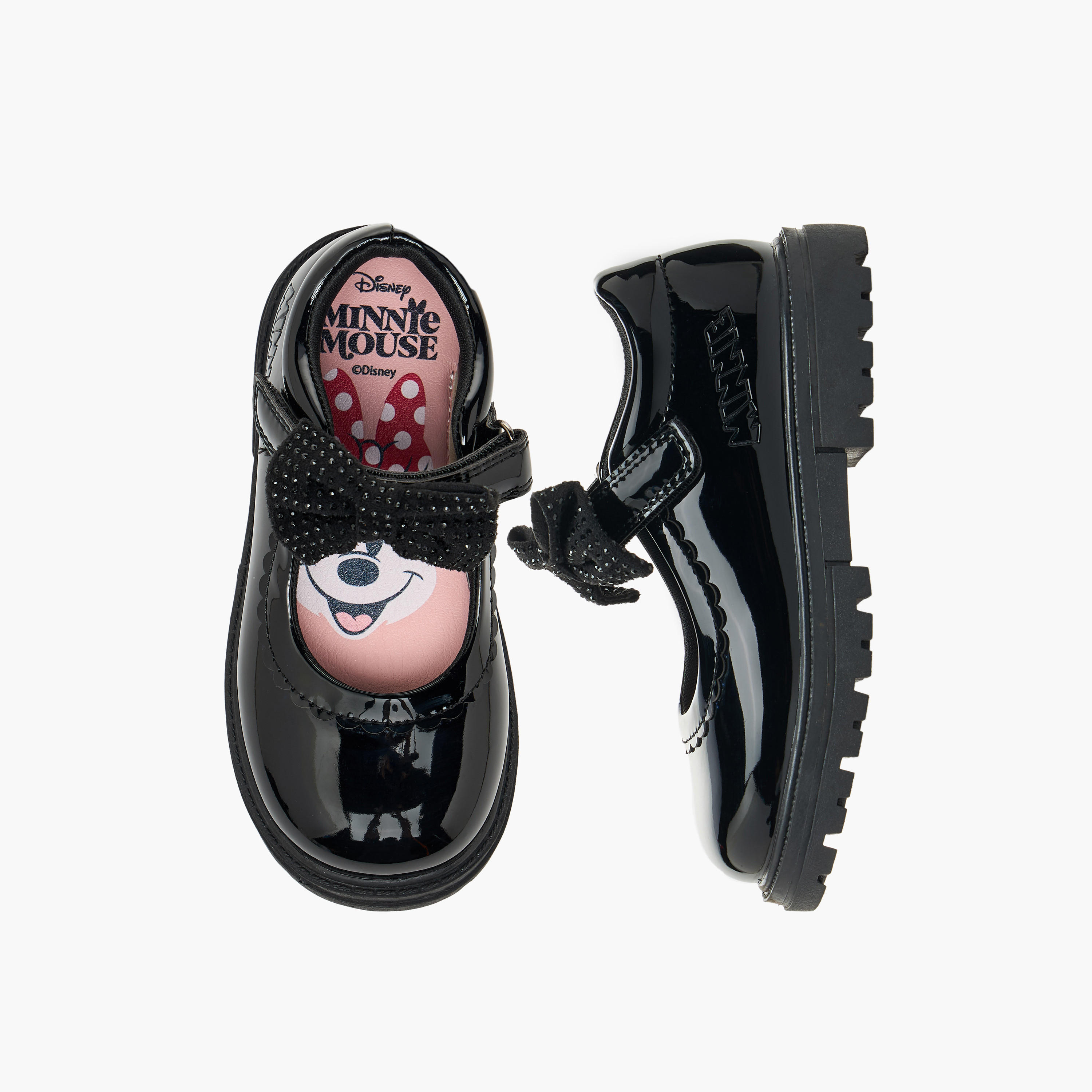 حذاء مدرسي بزينة فيونكة وشريط إغلاق لاصق للبنات من ديزني-girls-shoes-schoolshoes-image-1