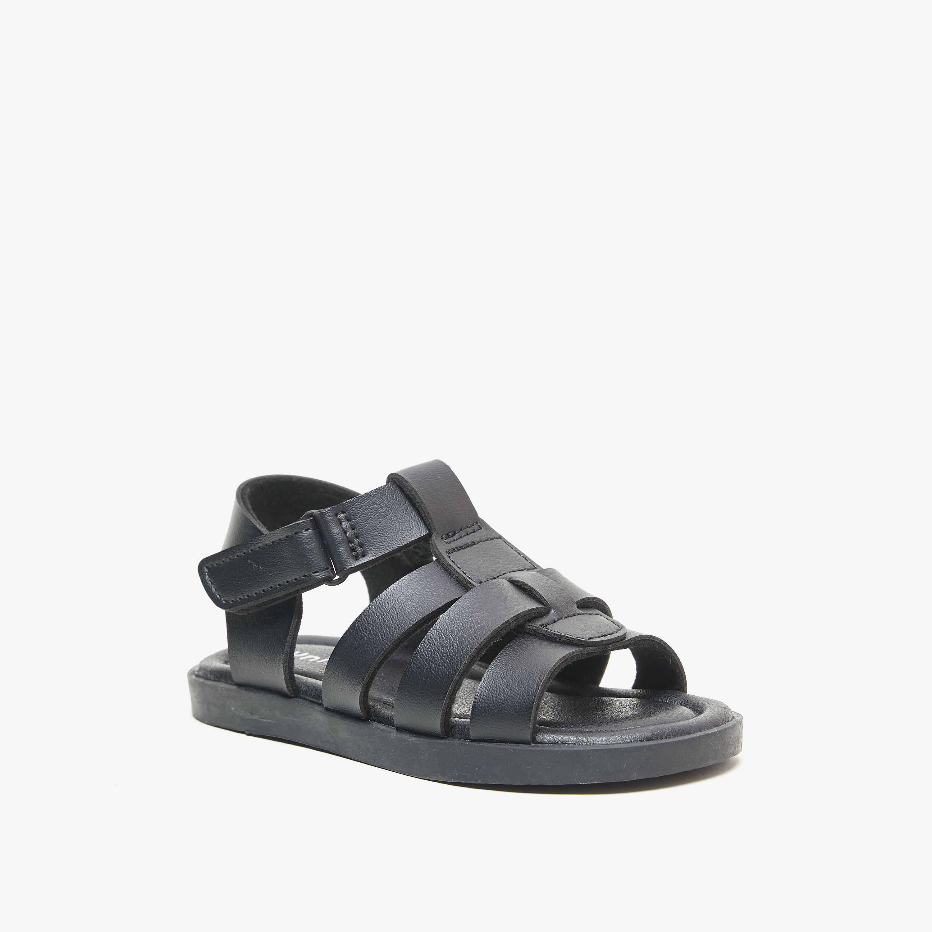 Juniors Solid Open Toe Sandals with Hook and Loop Closure-boys-shoes-sandals-image-1