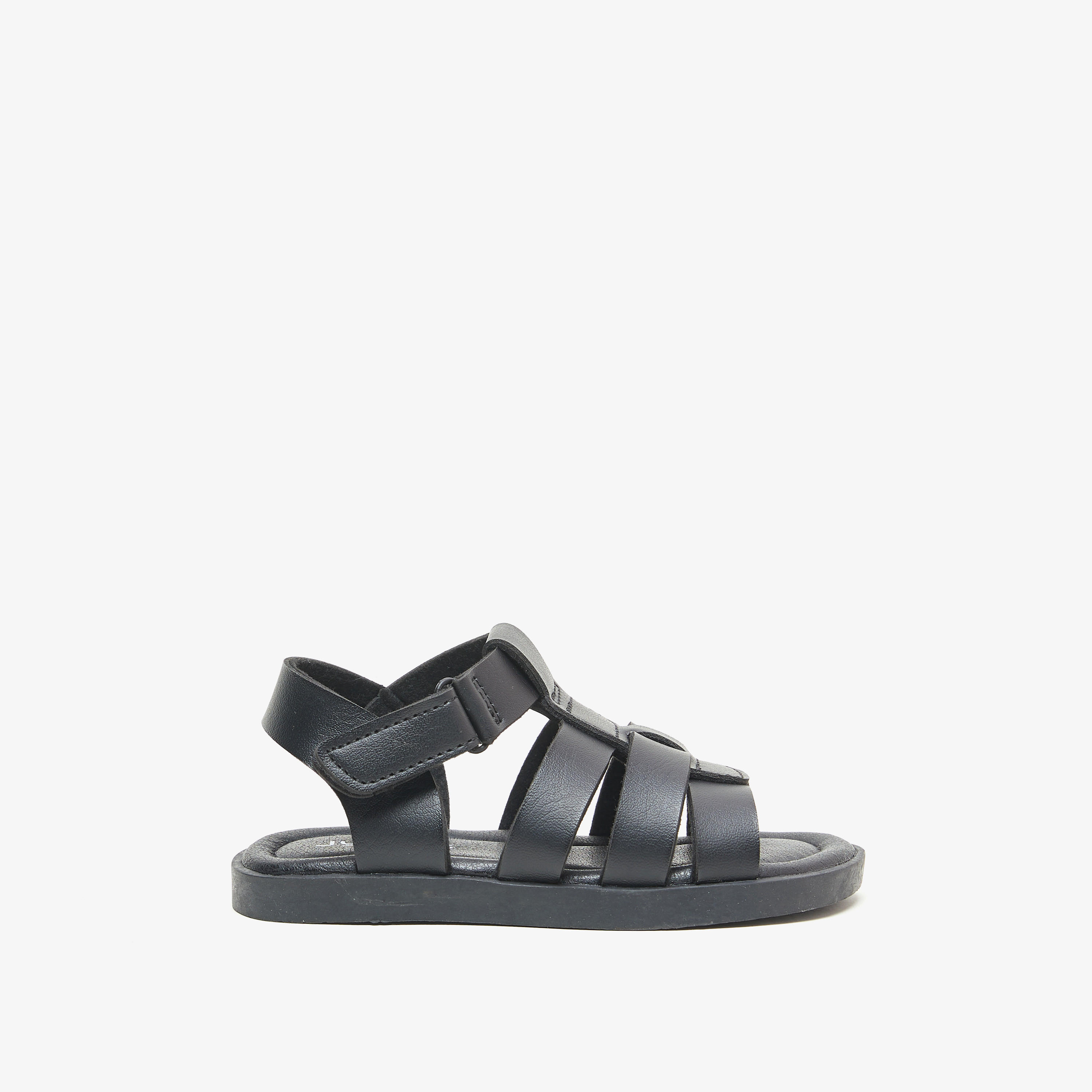 Juniors Solid Open Toe Sandals with Hook and Loop Closure-boys-shoes-sandals-image-2