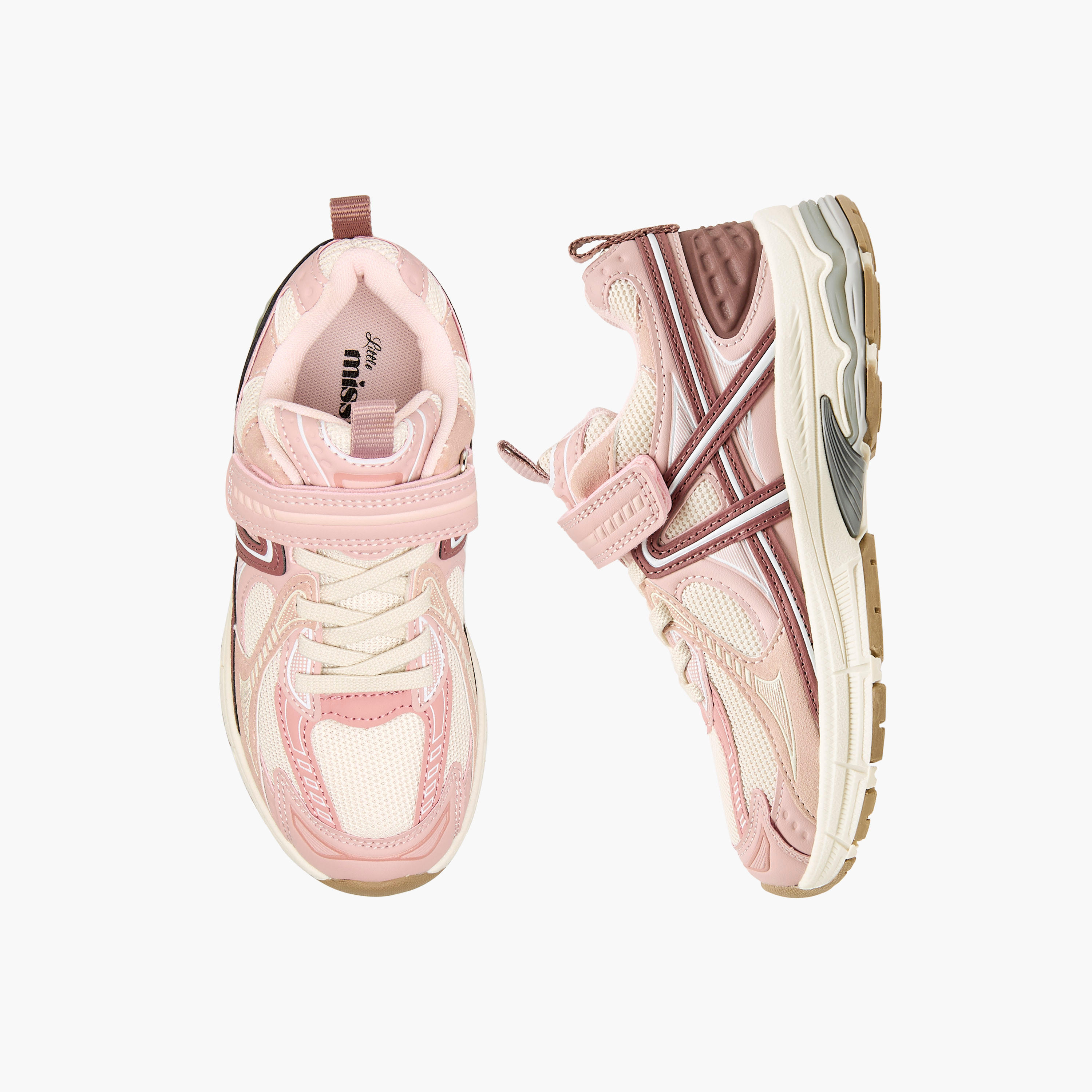 Juniors Panelled Sneakers with Hook and Loop Closure-girls-shoes-sneakers-image-1