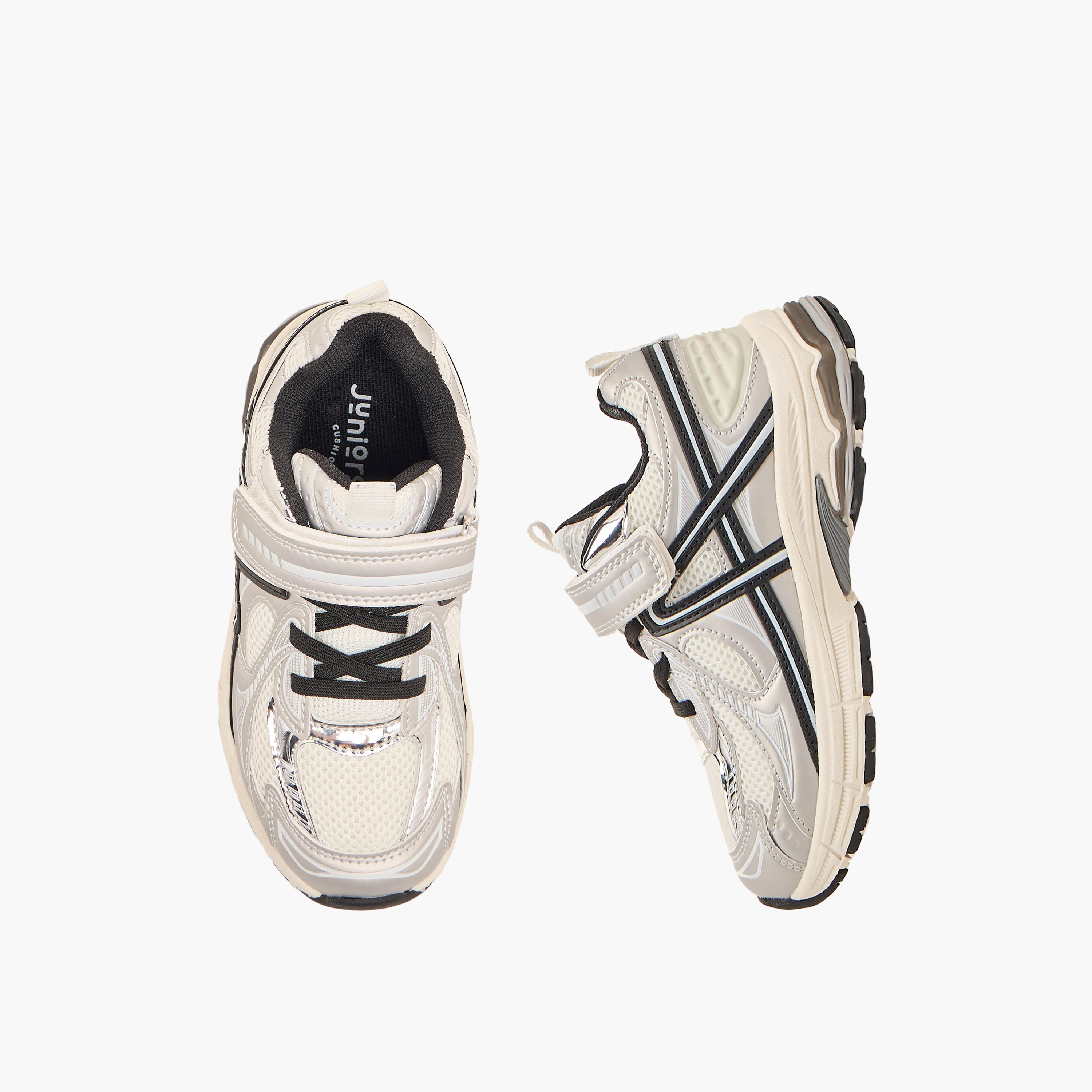 Juniors Panelled Sneakers with Hook and Loop Closure-girls-shoes-sneakers-image-1