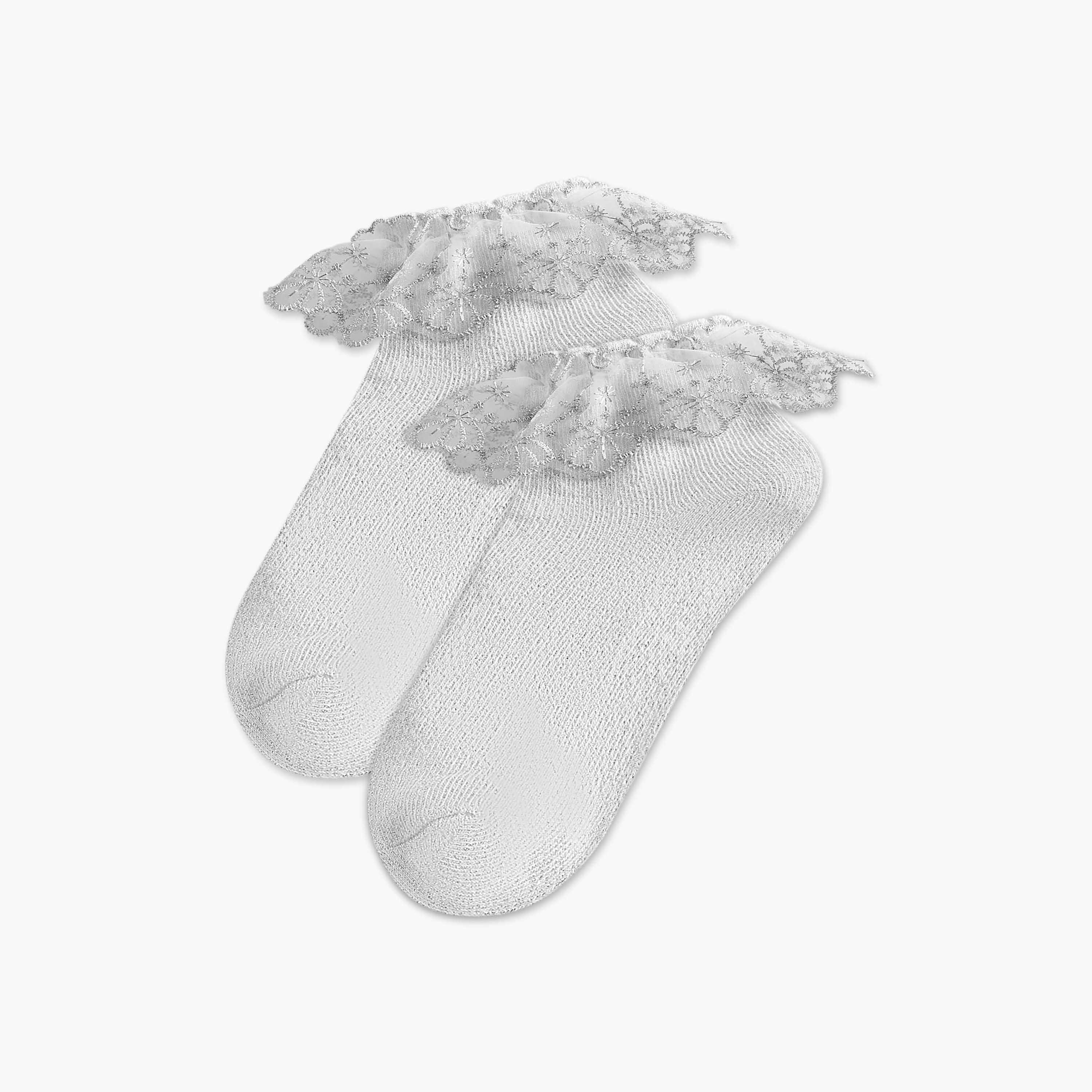 Pack of 2 Flora Bella Girls Socks Embroidered Frill Hem-girls-accessories-socks-image-1