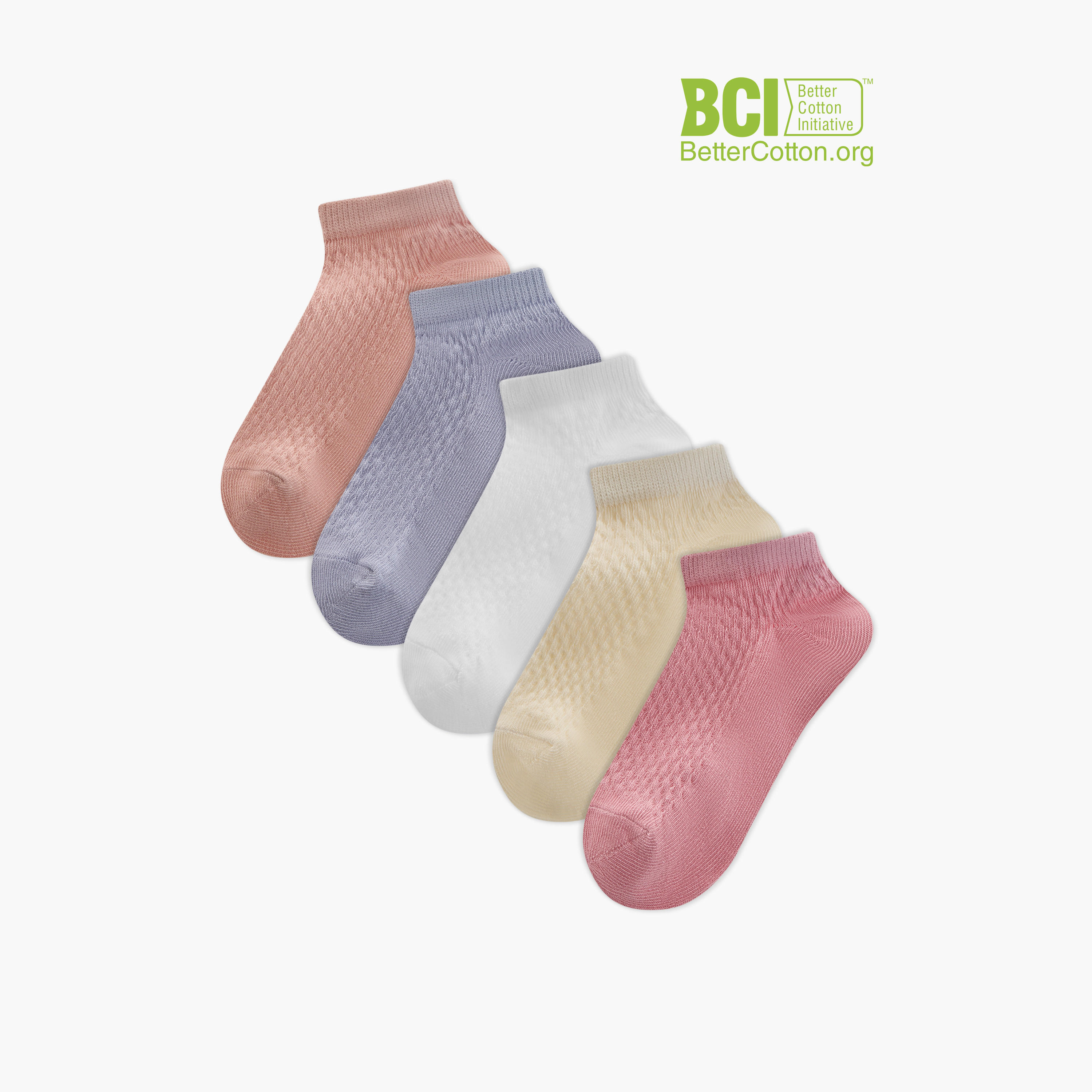 Little Missy Textured Ankle Length Socks - Set of 5-girls-accessories-socks-image-1