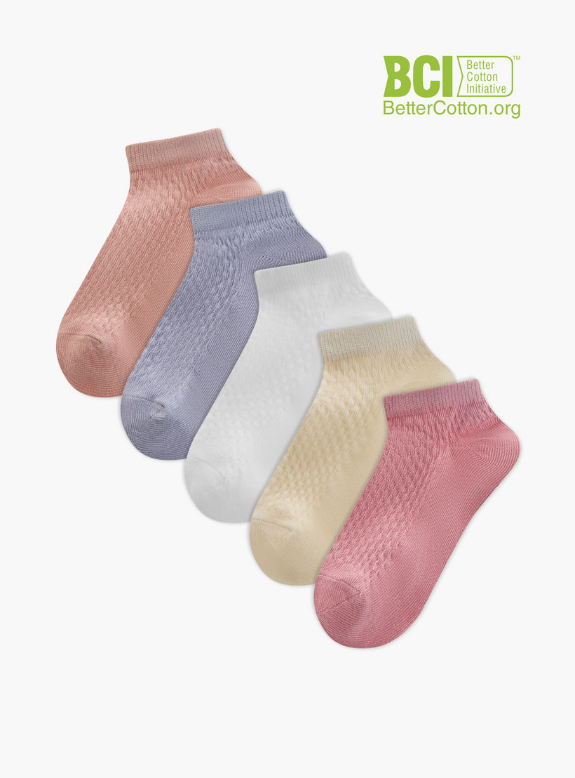 Little Missy Textured Ankle Length Socks - Set of 5-girls-accessories-socks-image-1