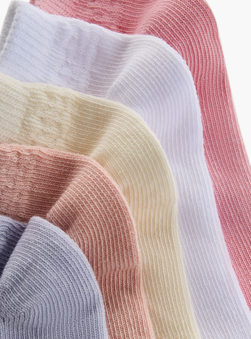 Little Missy Textured Ankle Length Socks - Set of 5-girls-accessories-socks-image-4