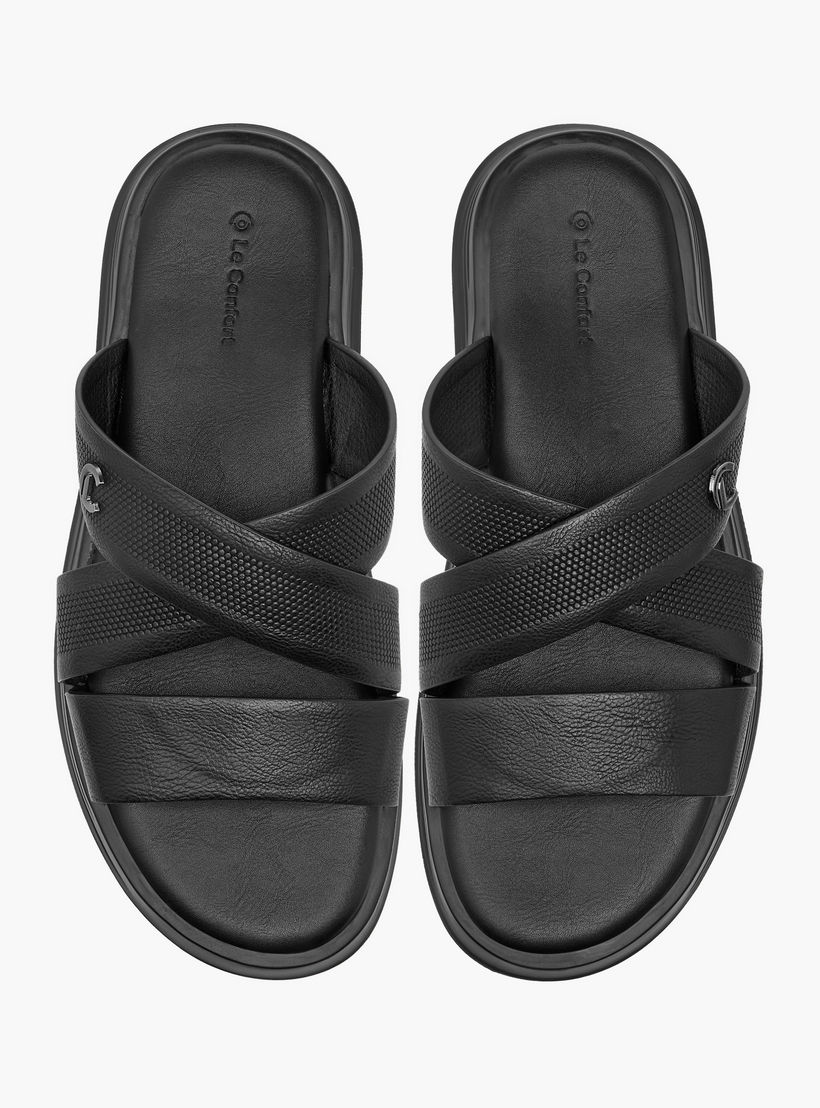 Le Confort Textured Cross Strap Slip-On Comfort Sandals-men-shoes-sandals-image-1