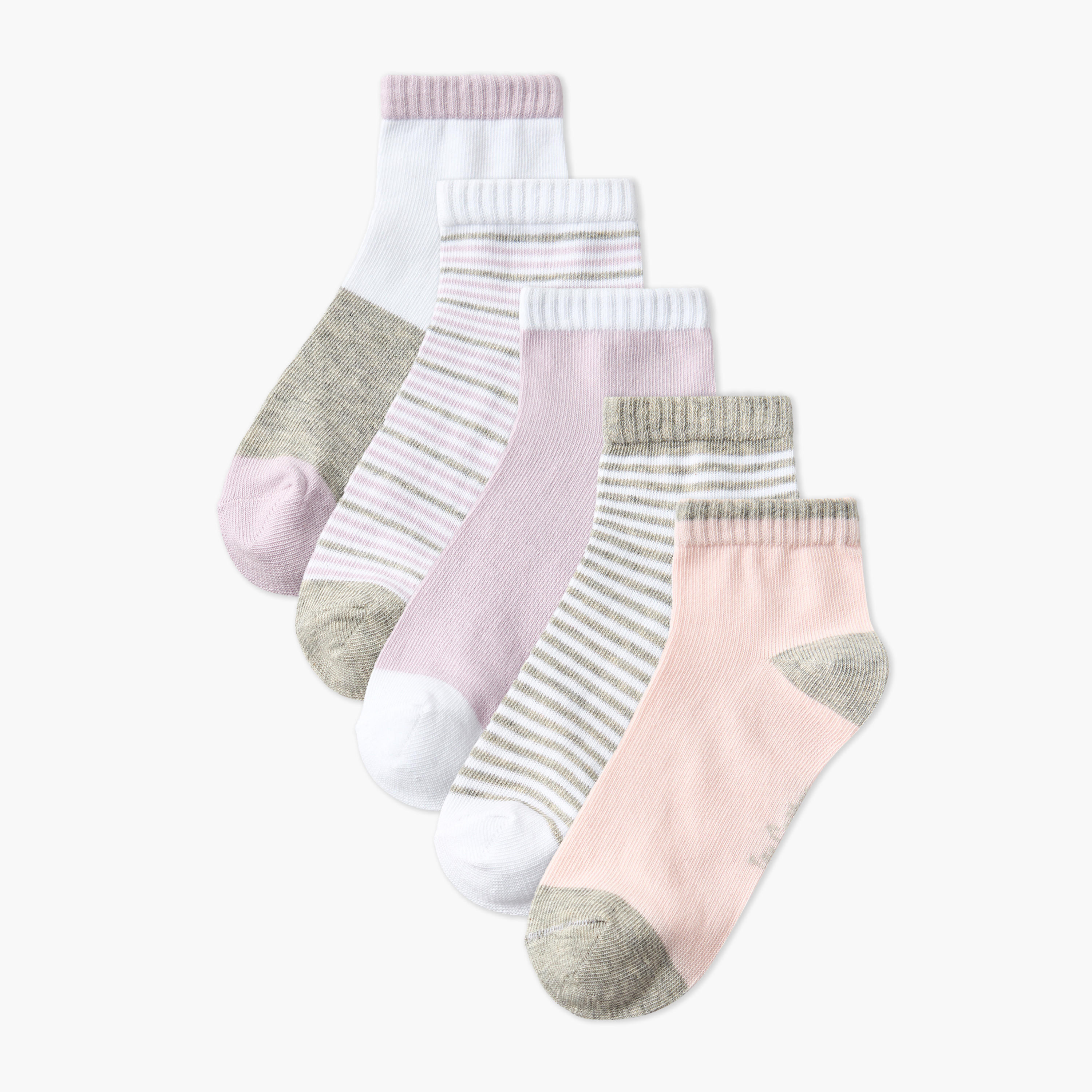 طقم جوارب مقلمة للفتيات بطول الكاحل من لي كوبر 5 أزواج-girls-accessories-socks-image-1