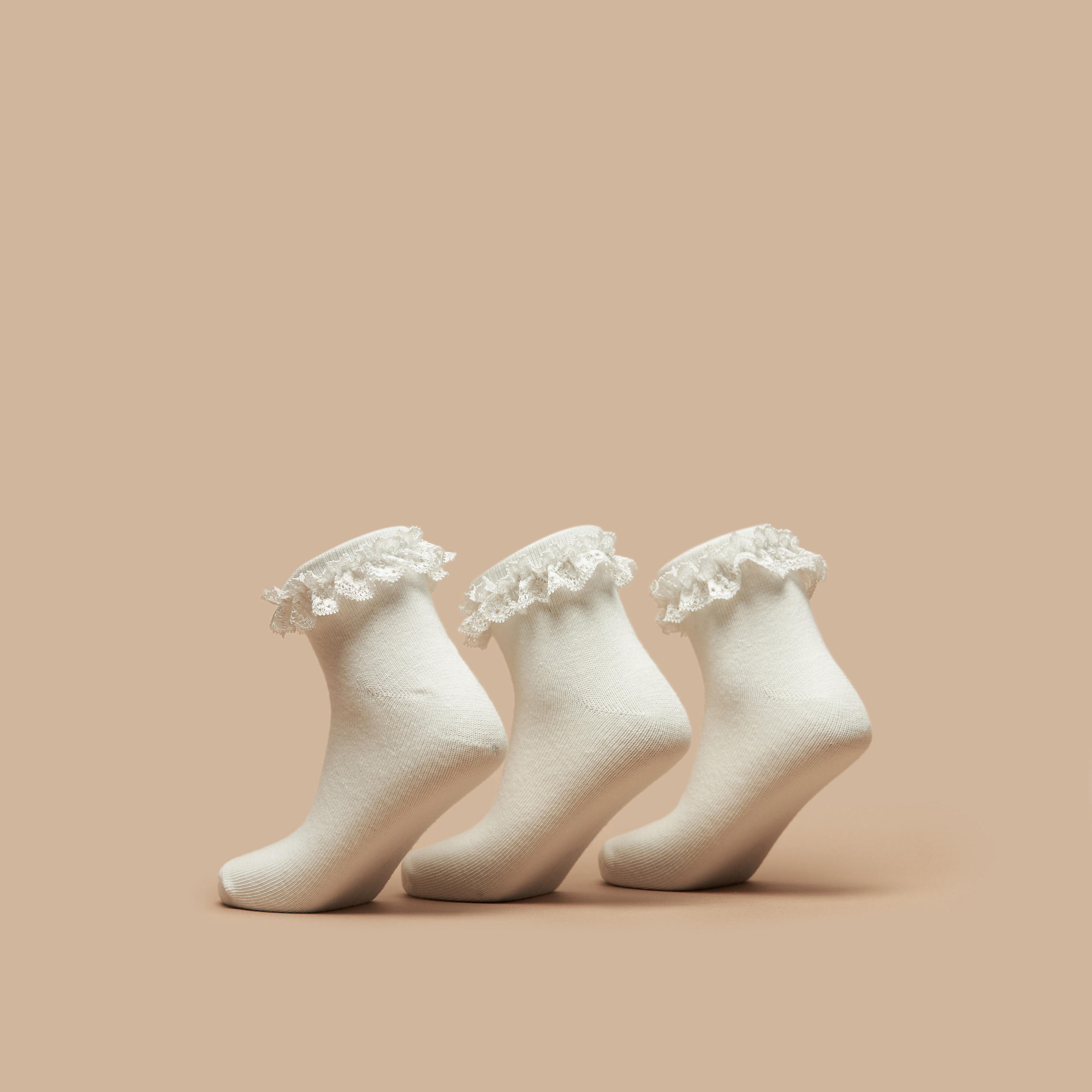 Little Missy Ruffle Detail Ankle Length Socks - Set of 3-girls-accessories-socks-image-3