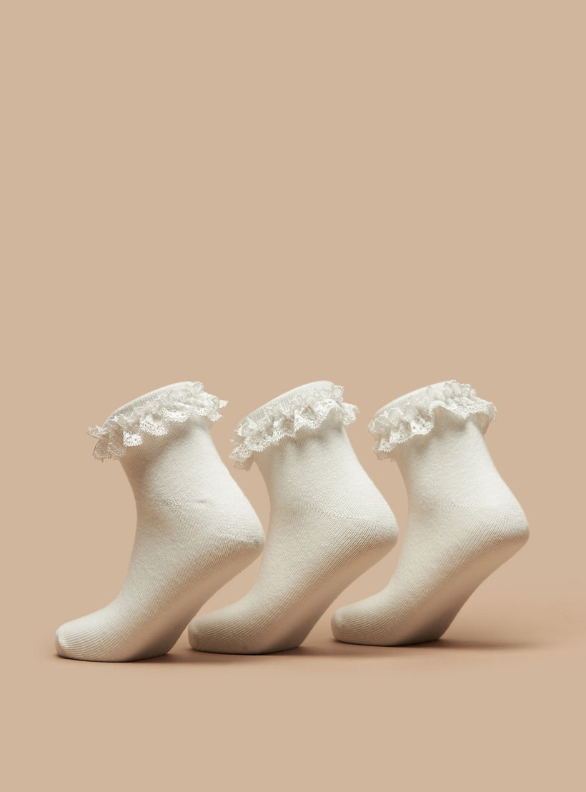 Little Missy Ruffle Detail Ankle Length Socks - Set of 3-girls-accessories-socks-image-3