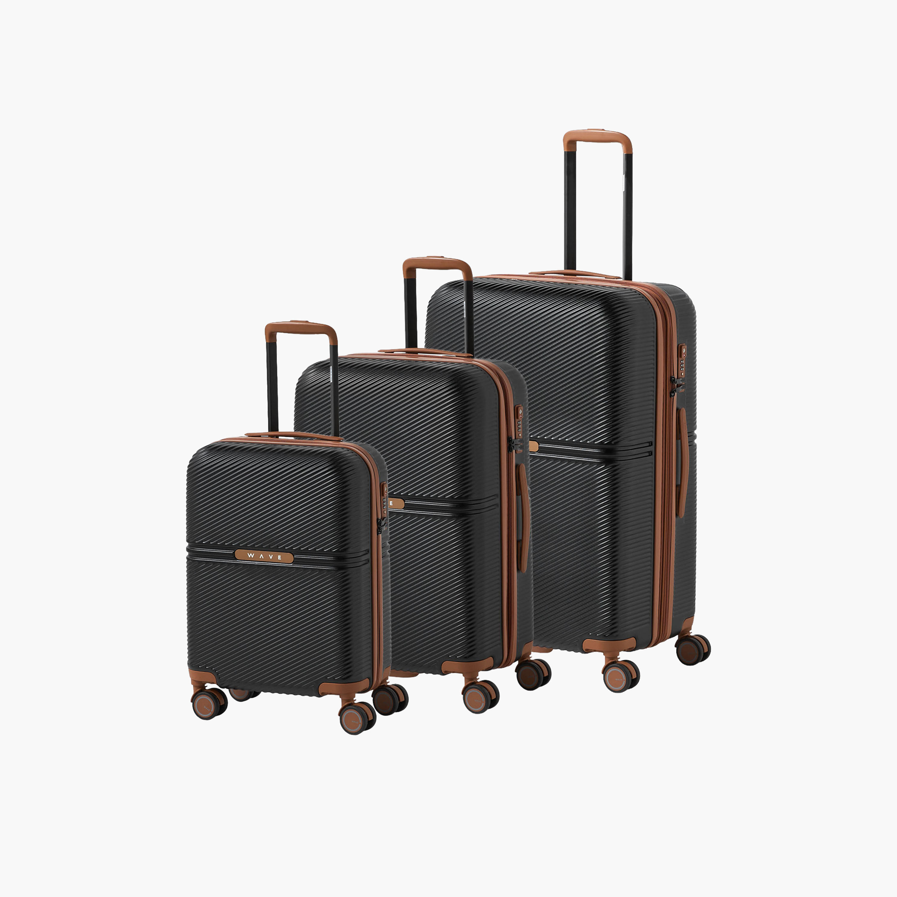 WAVE 3-Piece Textured Hardcase Luggage Trolley with Retractable Handle Set-travel-luggagesandbags-luggage-image-1
