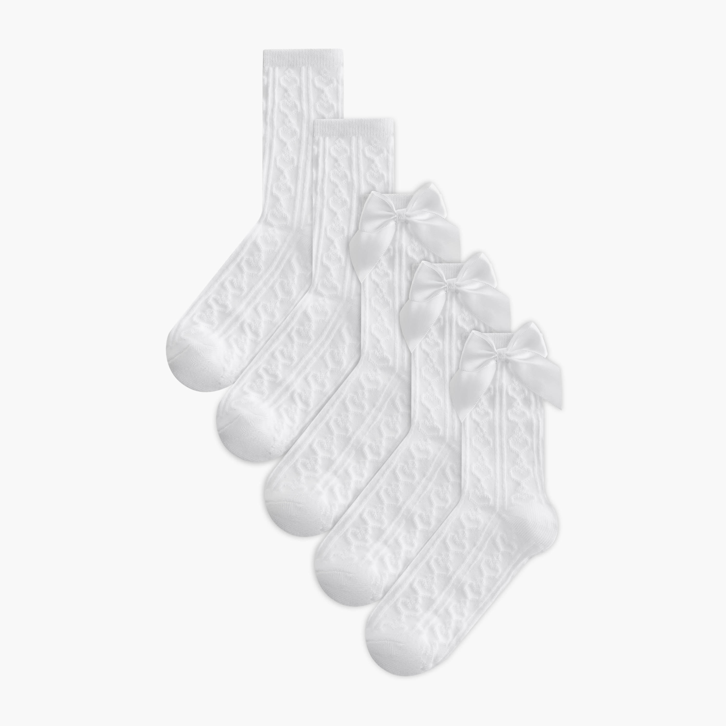 Juniors Textured Ankle Length Socks with Bow Detail - Set of 5-girls-accessories-socks-image-1