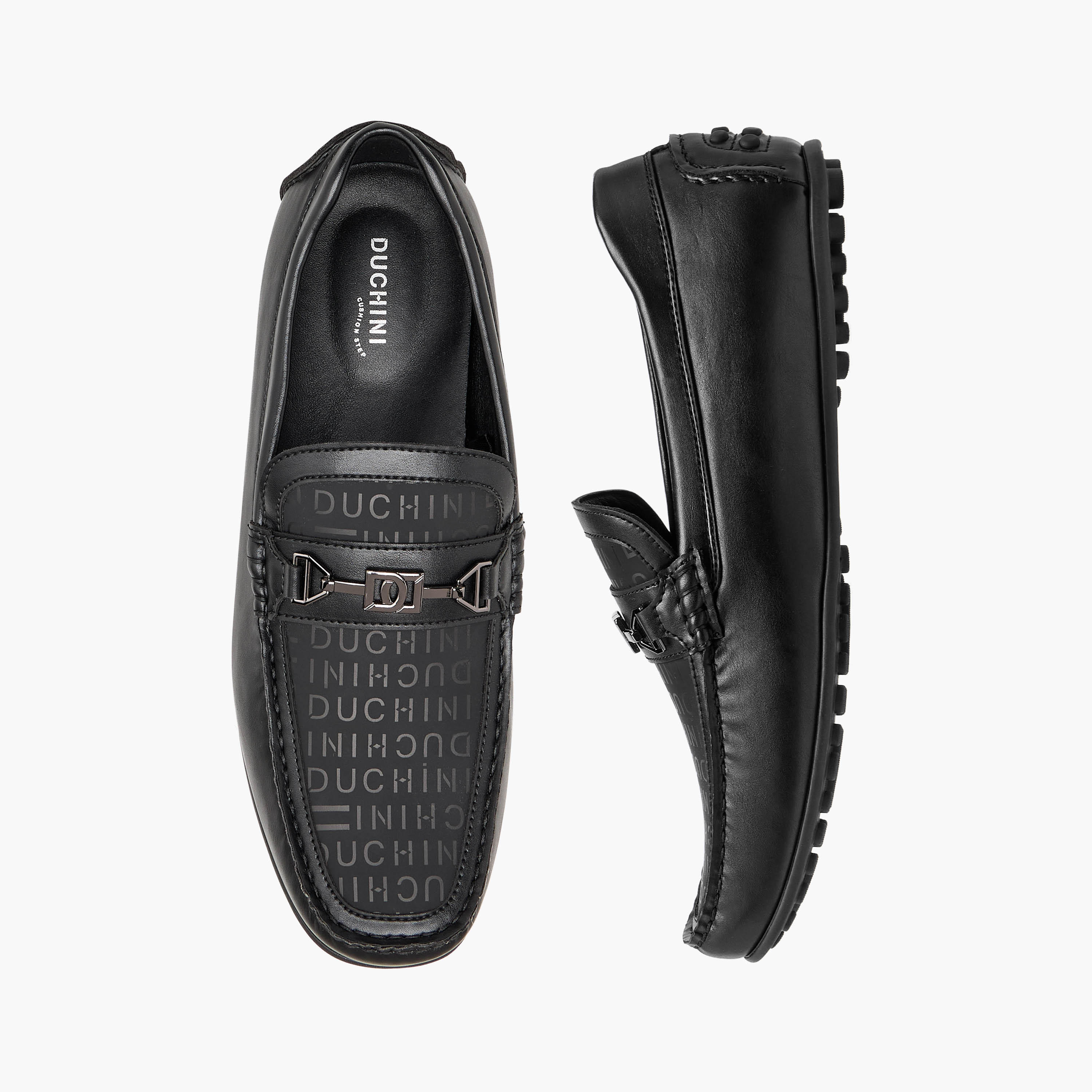 Duchini Men Monogram Print Slip-On Moccasins-men-shoes-formalshoes-image-1