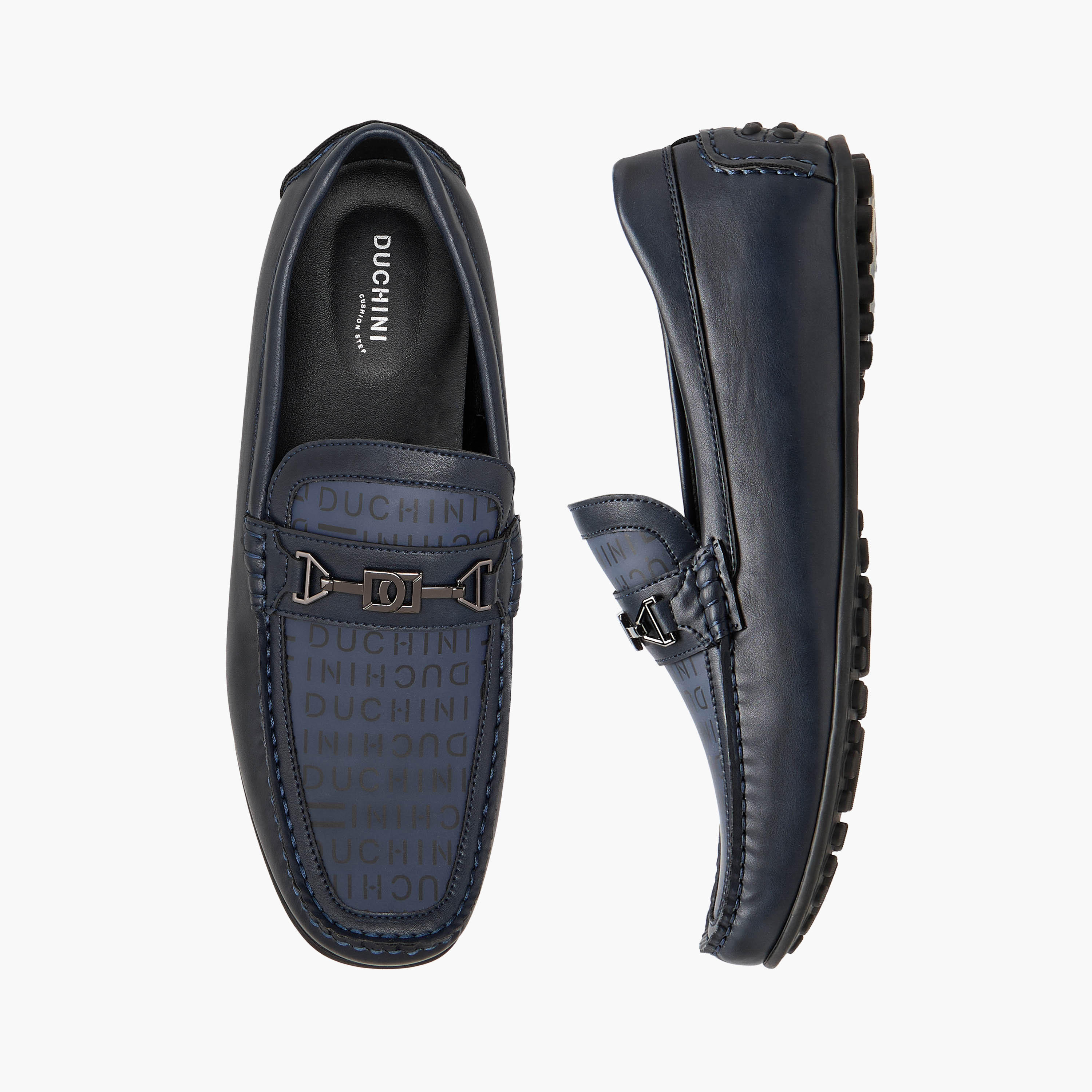 Duchini Men Monogram Print Slip-On Moccasins-men-shoes-formalshoes-image-1