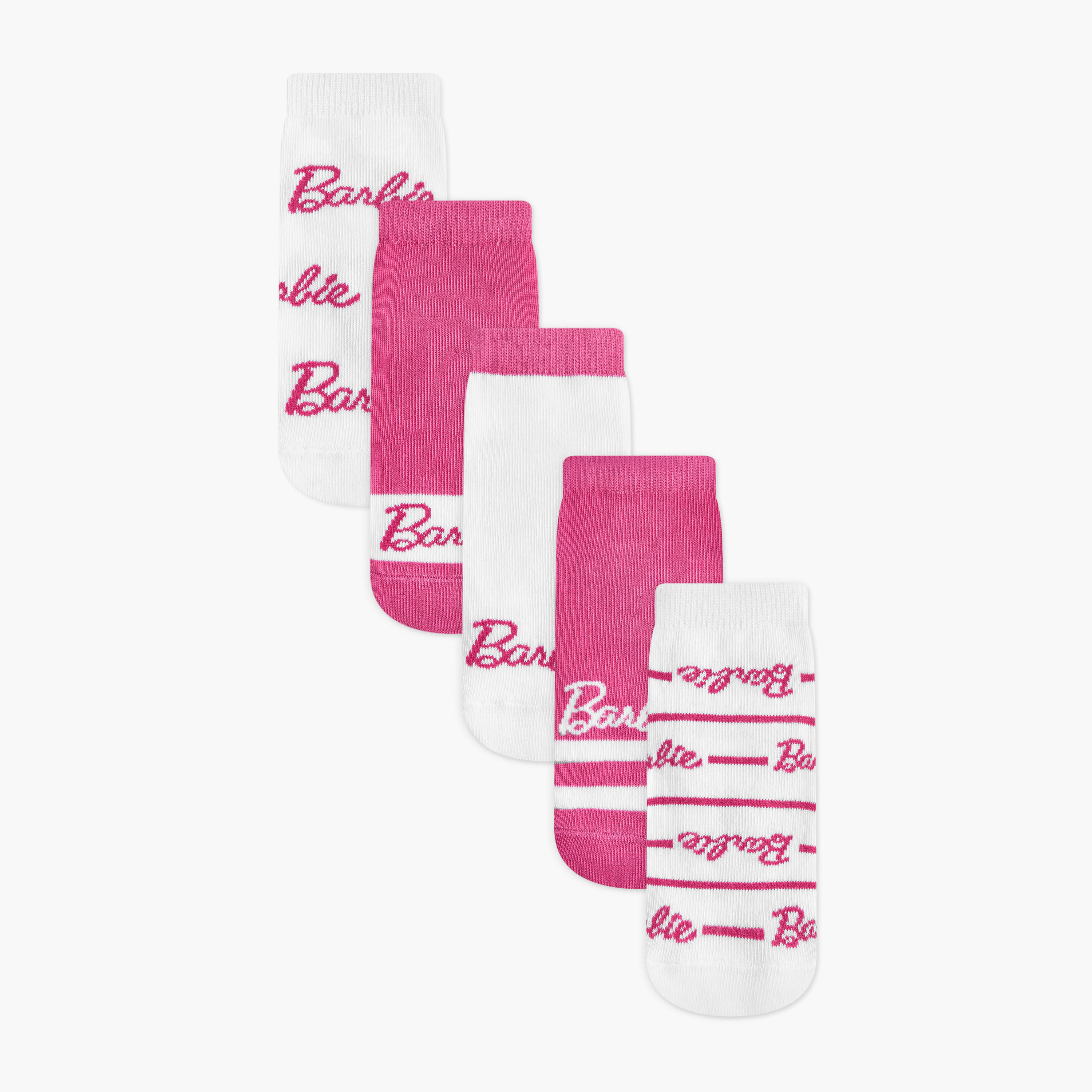 Barbie Print Non-Terry Ankle Length Socks - Set of 5-girls-accessories-socks-image-1