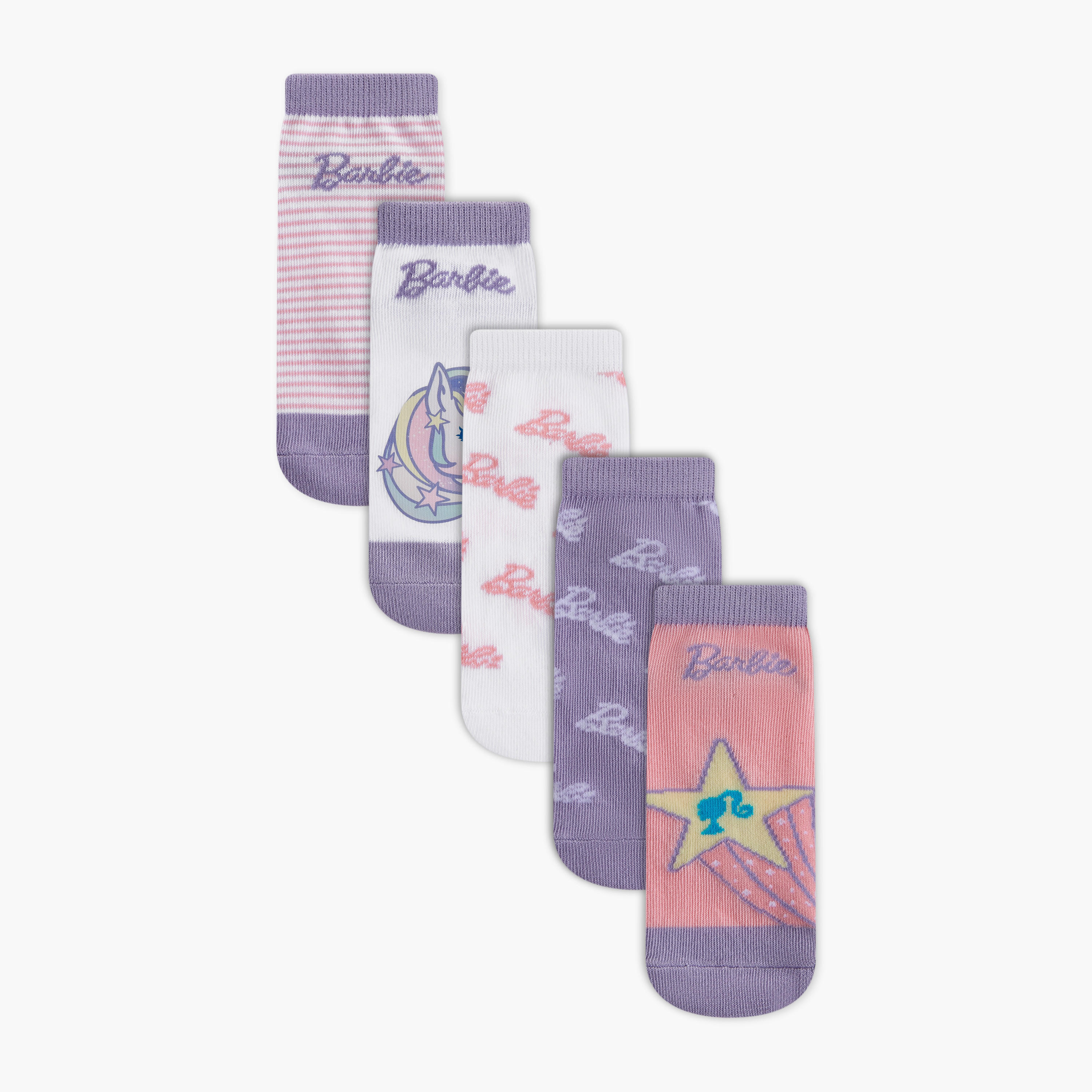 Barbie Printed Non Terry Ankle Length Socks - Set of 5-girls-accessories-socks-image-1