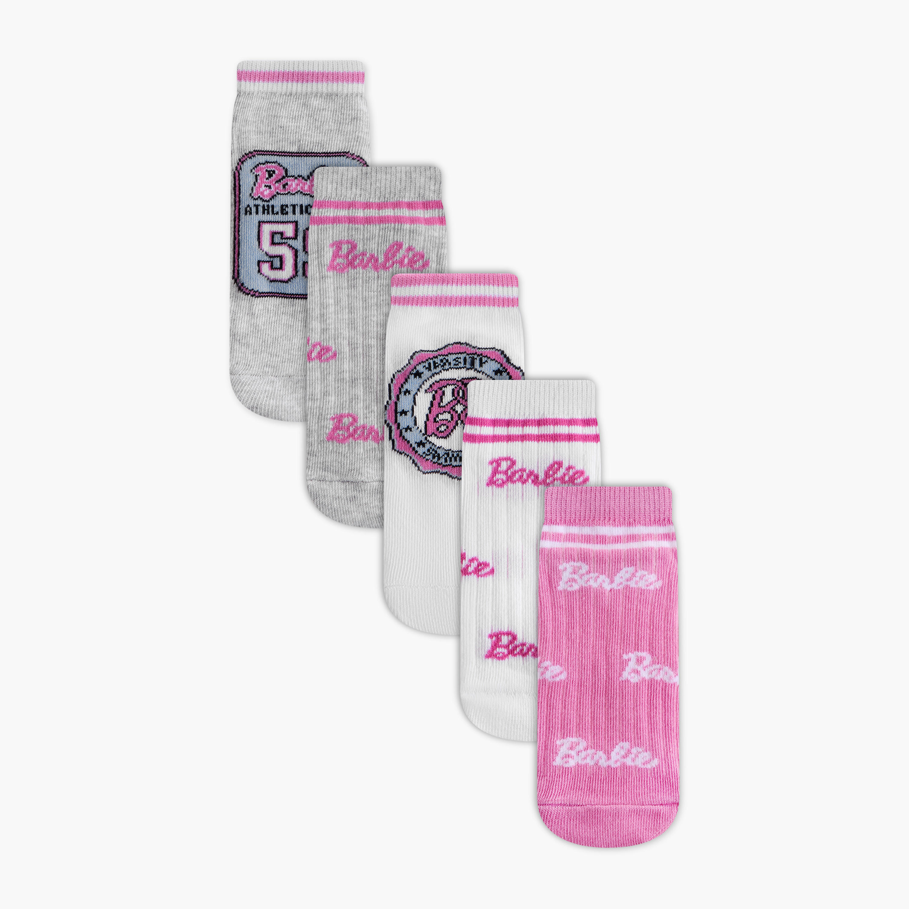 طقم جوارب 5 أزواج غير وبرية بطول الكاحل وطبعات من باربي-girls-accessories-socks-image-1