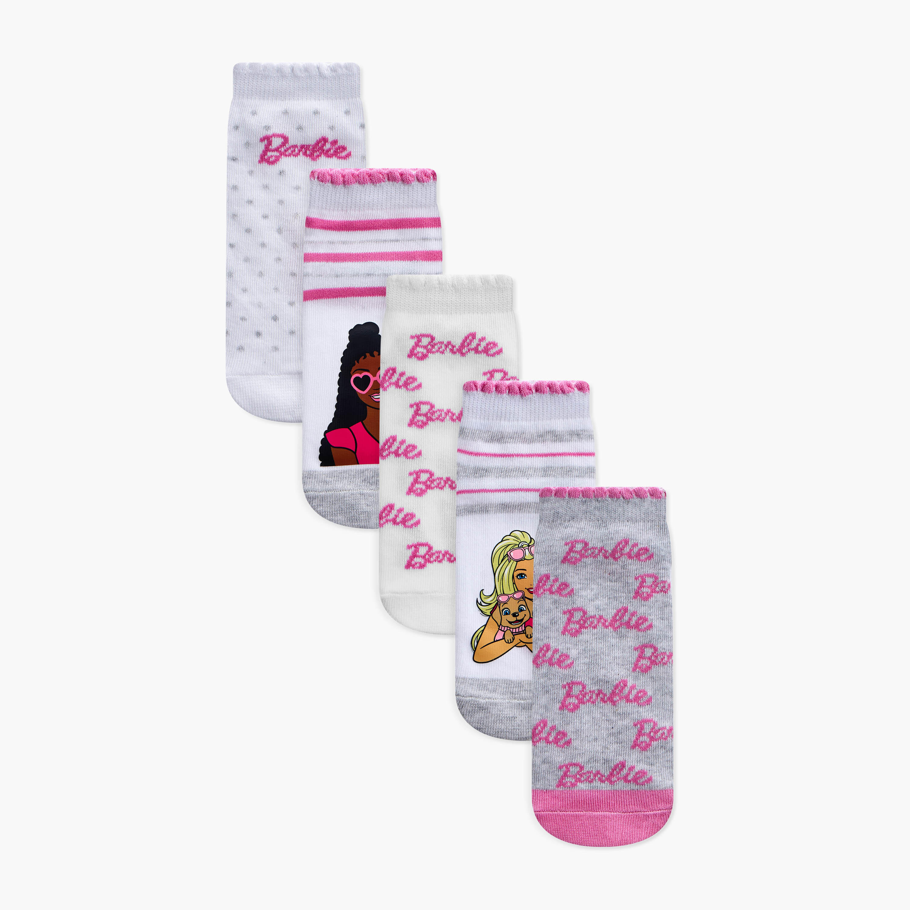 Barbie Girls Assorted Ankle Length Socks - Set of 5-girls-accessories-socks-image-1