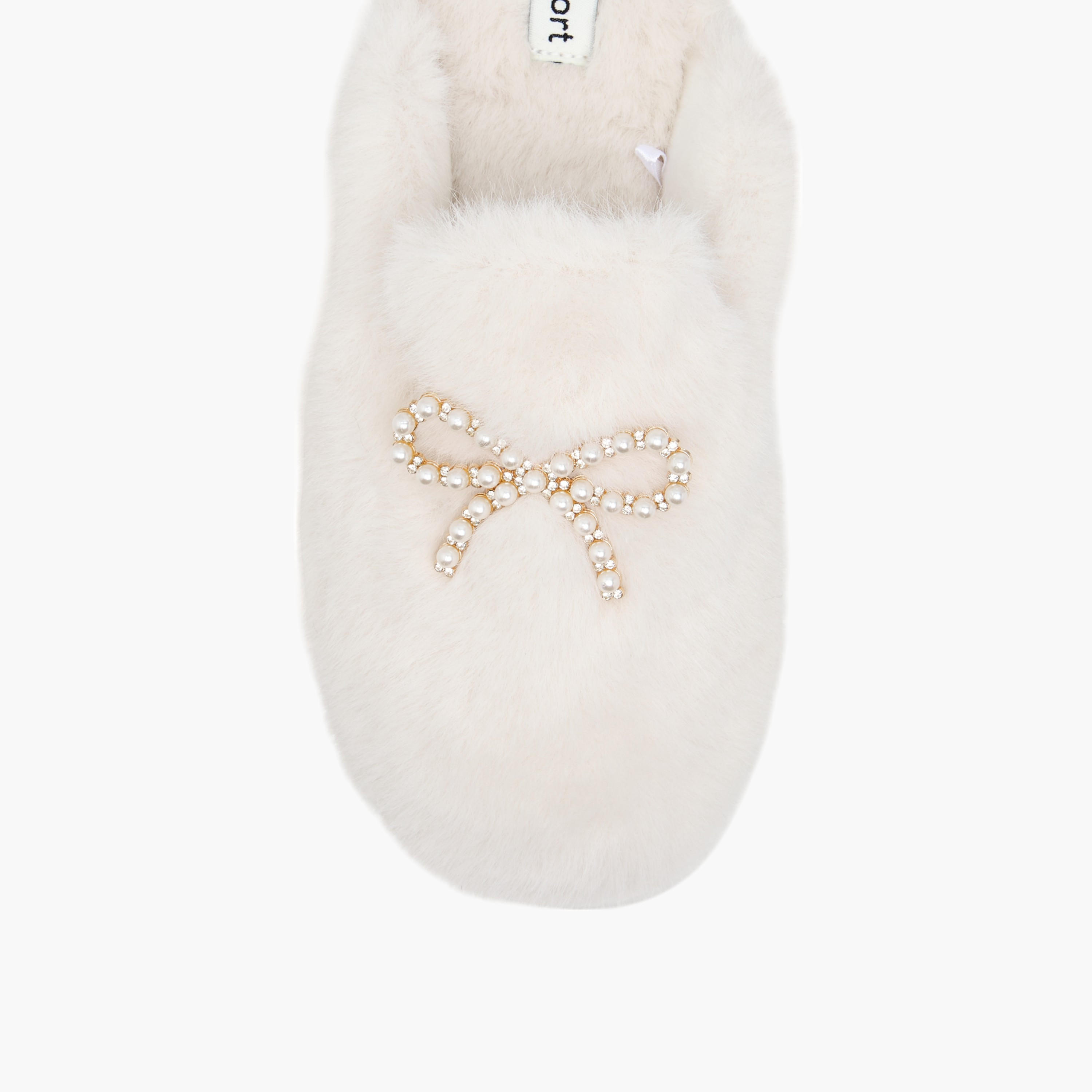 حذاء ميول لغرفة النوم بفرو صناعي وزينة فيونكة من لو كونفورت-women-shoes-bedroomslippers-image-3