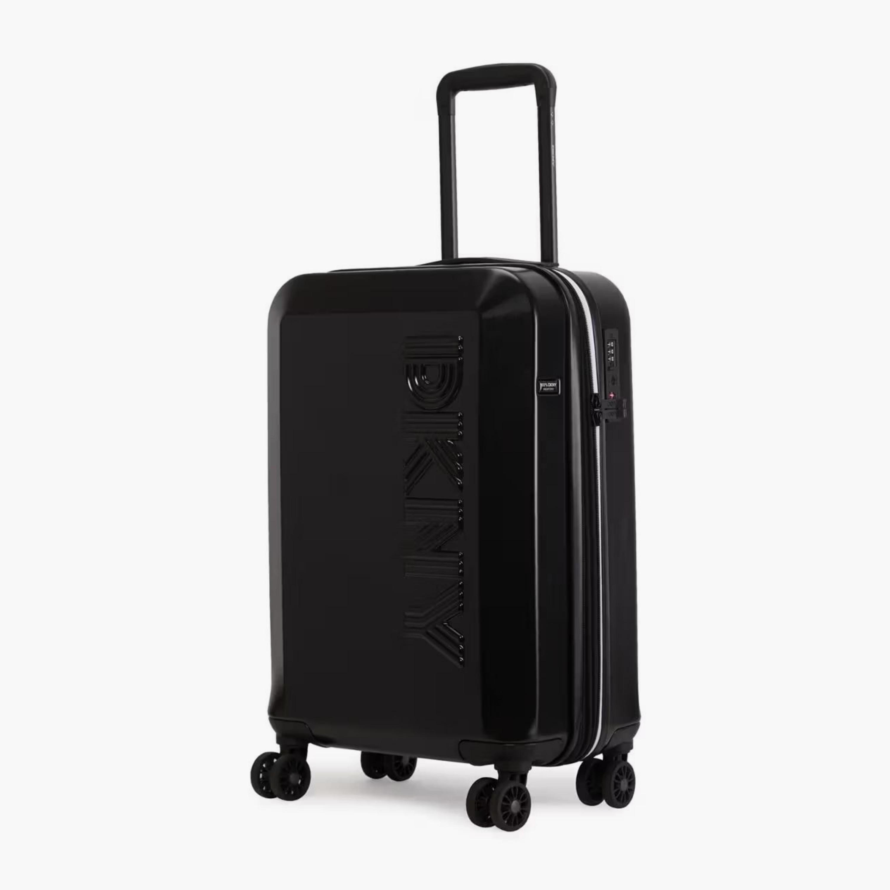 DKNY Logo Embossed Hardcase Luggage Trolley with Retractable Handle - 20 inches Cabin Bag-travel-luggagesandbags-luggage-image-1