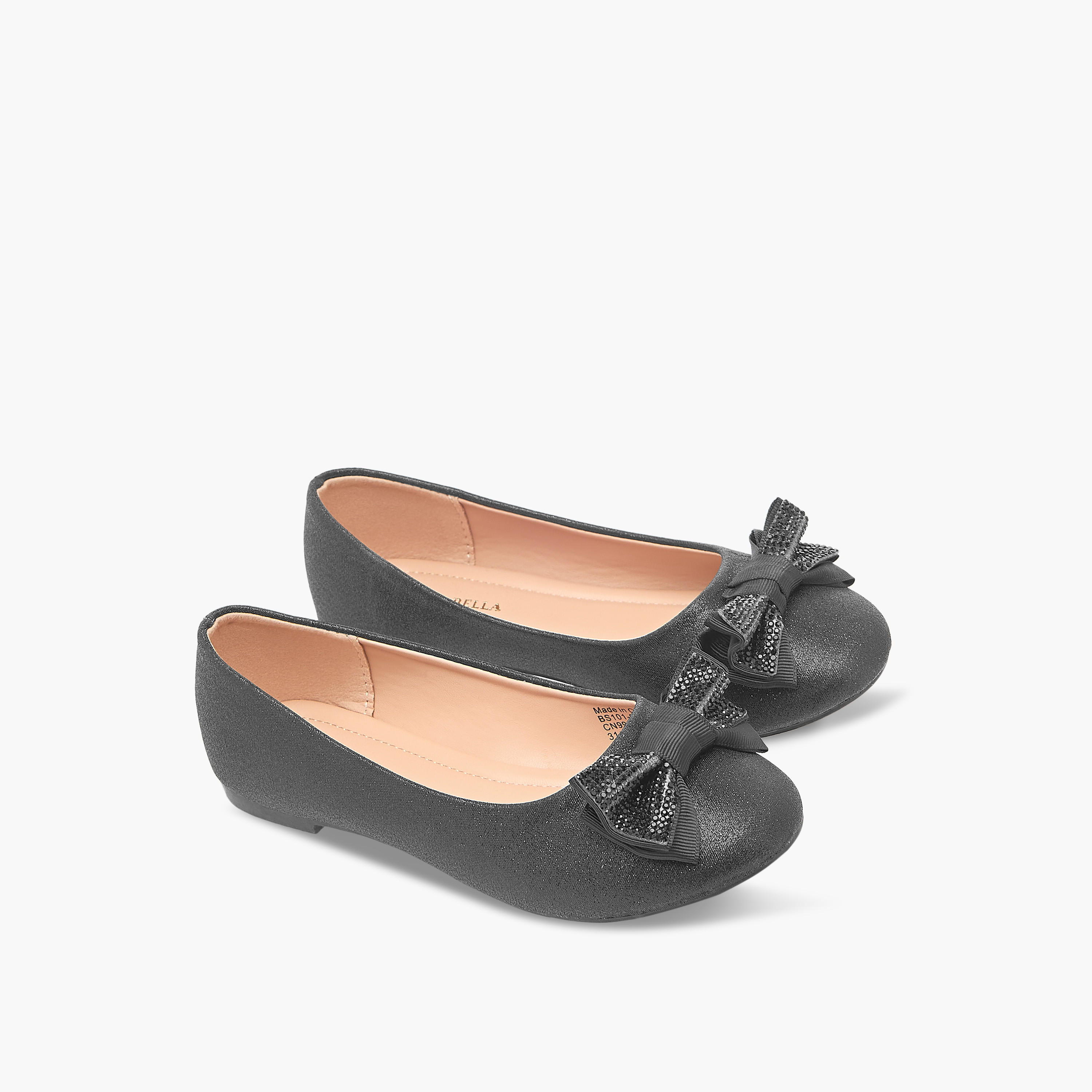 Flora Bella Bow Embellished Slip-On Ballerina Shoes-girls-shoes-ballerinas-image-1