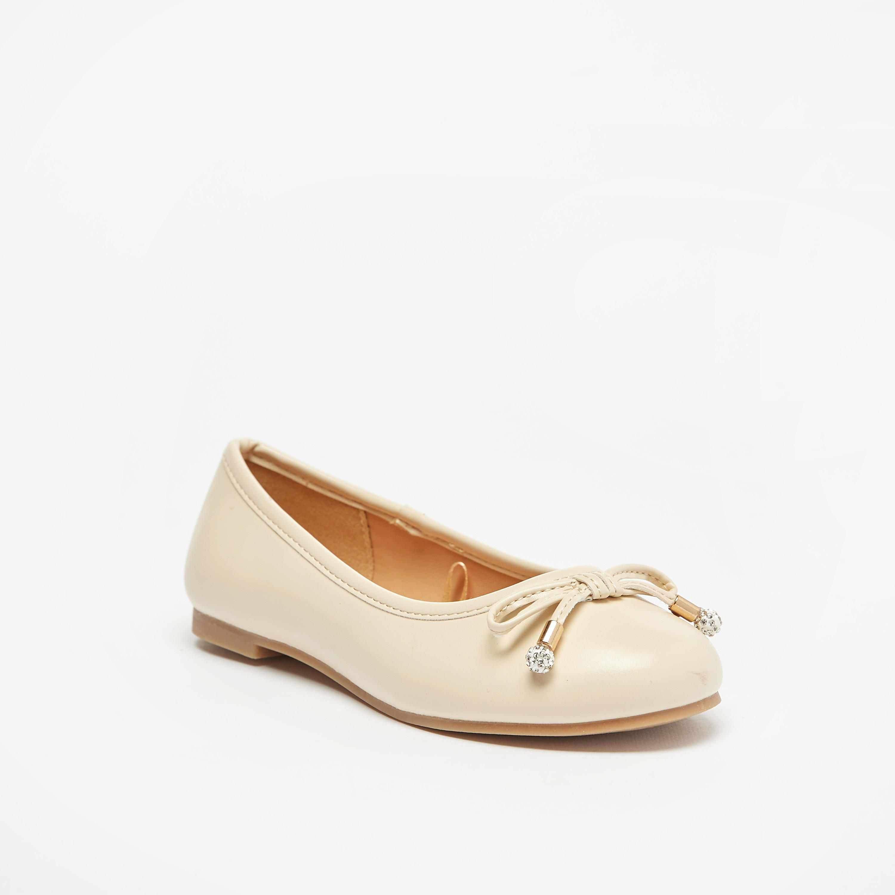 حذاء باليرينا سادة بمقدمة مستديرة وزينة فيونكة من ليتل ميسي-girls-shoes-ballerinas-image-1