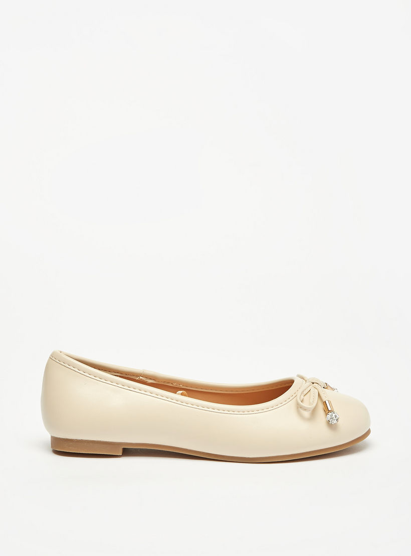 حذاء باليرينا سادة بمقدمة مستديرة وزينة فيونكة من ليتل ميسي-girls-shoes-ballerinas-image-3