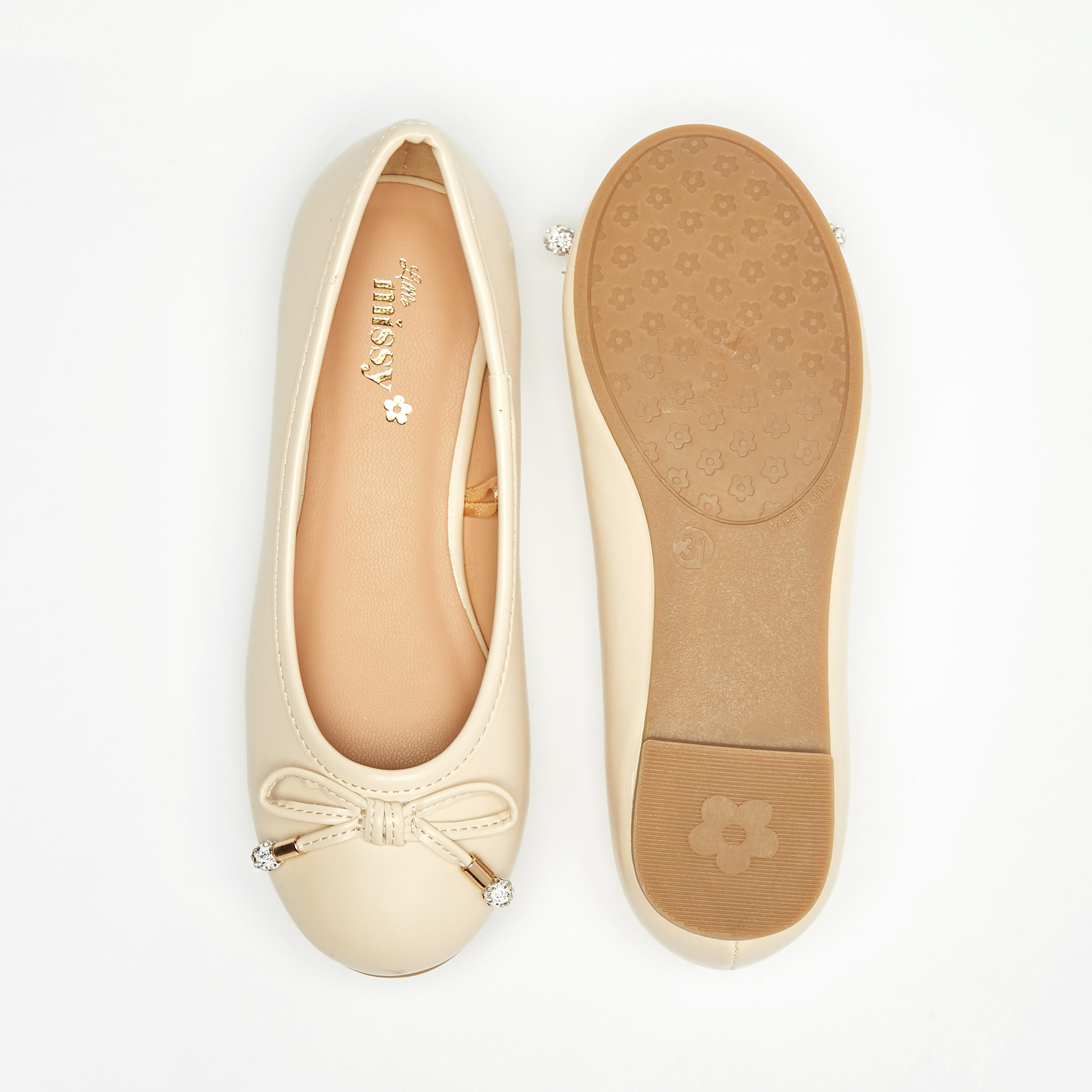 حذاء باليرينا سادة بمقدمة مستديرة وزينة فيونكة من ليتل ميسي-girls-shoes-ballerinas-image-4