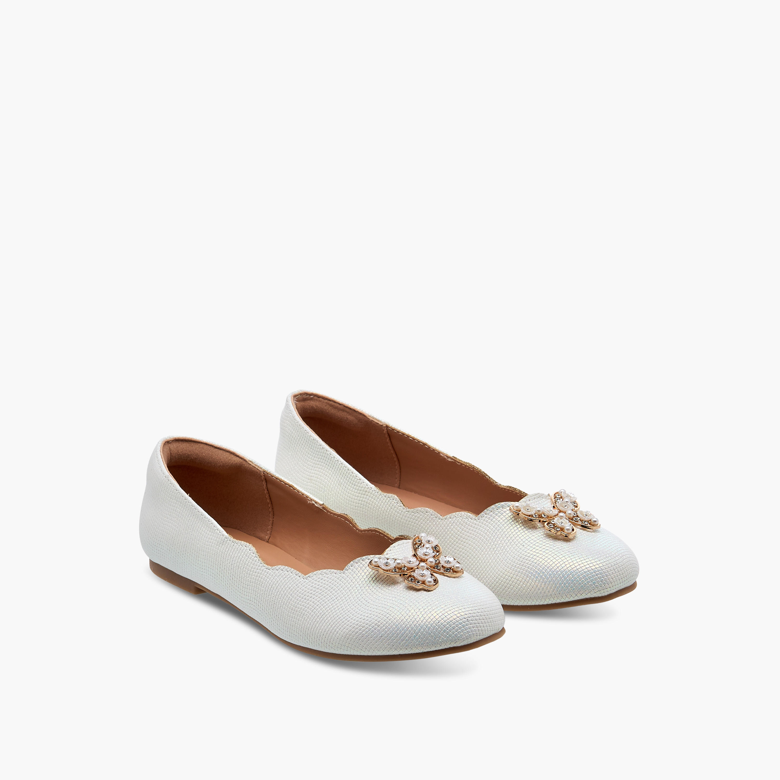 Little Missy Butterfly Embellished Ballerina Shoes with Scallop Hem-girls-shoes-ballerinas-image-1